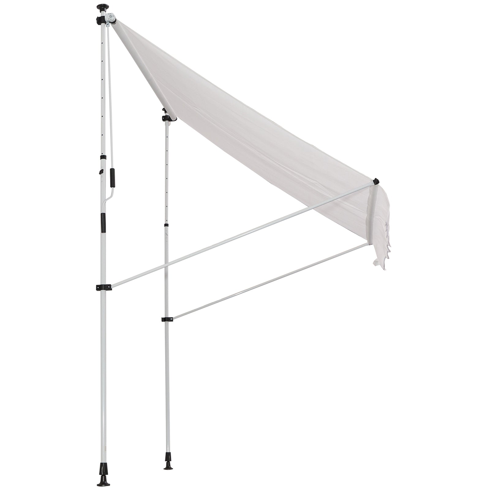 Outsunny Toldo Manual Retráctil 2x1,5 m Toldo Exterior Terraza Enrollable Altura Ajustable con Manivela 170-280 cm Sin Taladro para Balcón Jardín Blanco