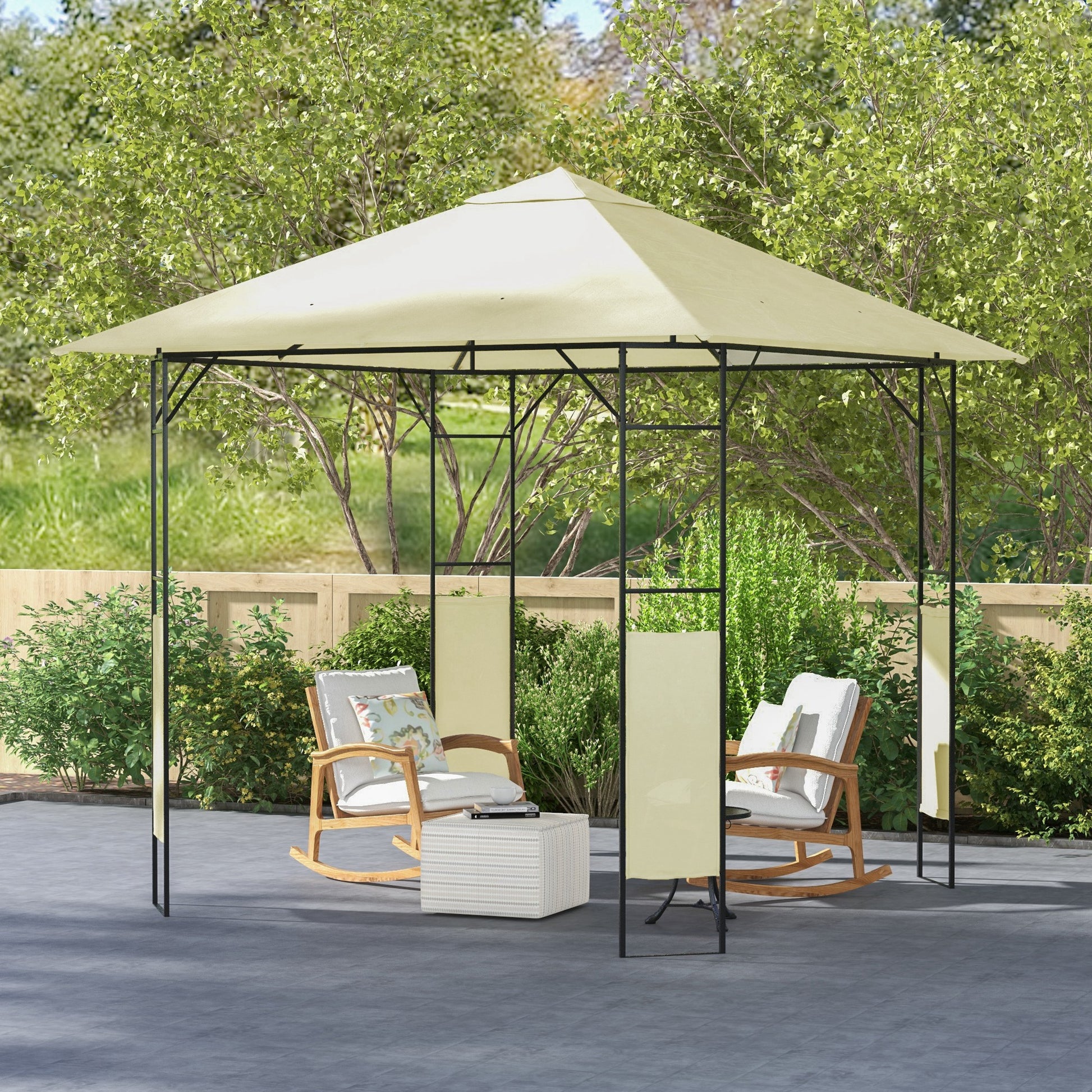Outsunny Conjunto de Cenador de Jardín 3x3x2,6 m y Techo de Repuesto 3x3 m con Orificios de Drenaje para Patio Terraza Crema y Naranja