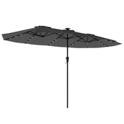 Outsunny Sombrilla Doble con 36 Luces LED Solares, 4x2 m, Sombrilla Terraza Exterior con Manivela, UPF50+, 12 Varillas, Resistente al Agua, Parasol para Jardín, Terraza, Patio, Gris Oscuro