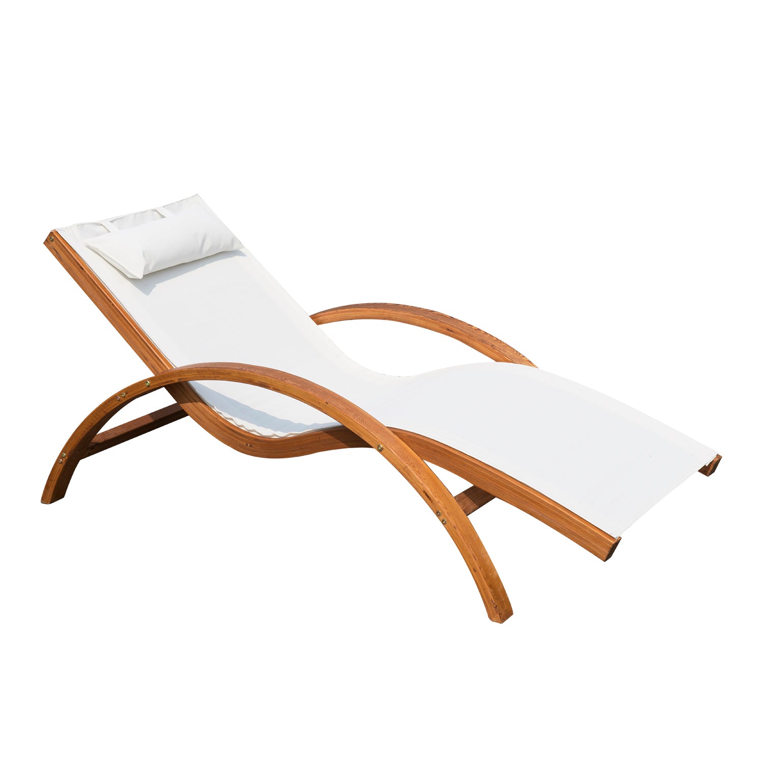 Outsunny Tumbona tipo Hamaca para Jardín Terraza Playa Piscina o Patio 161x72x68 cm Color Blanco hecha de Madera Malla y Texteline con Almohadilla