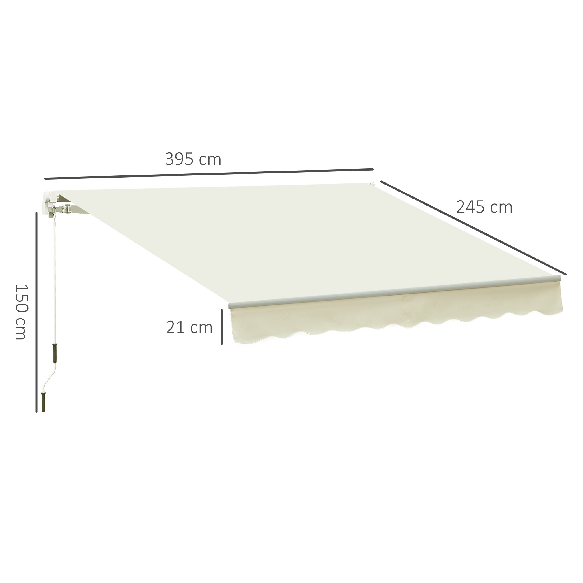 Outsunny Toldo Manual Retráctil 395x245 cm Toldo para Balcón con Manivela de Metal Impermeable y Anti-UV Toldo Enrollable de Exterior para Jardín Terraza Ventanas Blanco