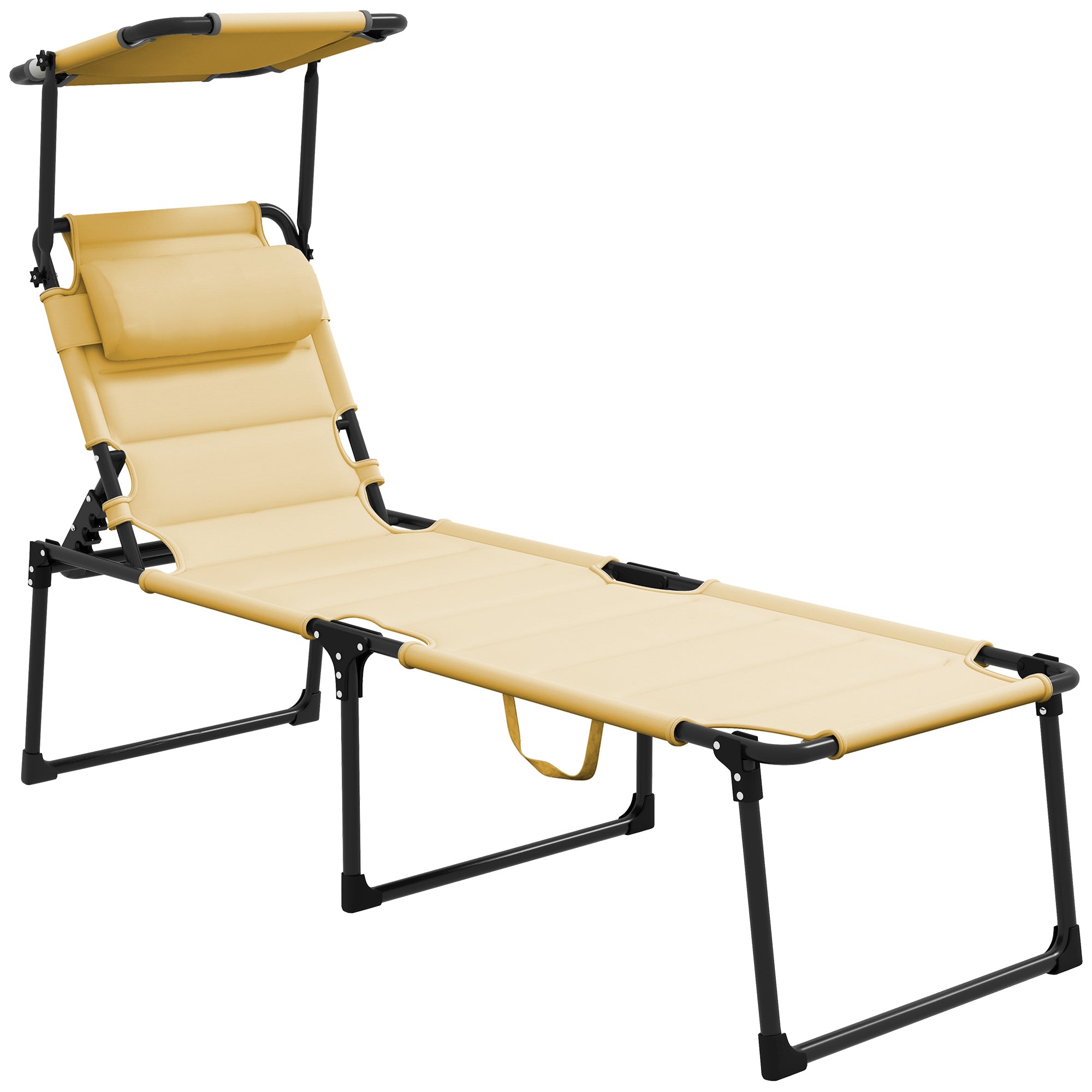 Outsunny Tumbona Plegable Tumbona de Jardín con Toldo Ajustable Respaldo Regulable en 4 Niveles y Reposacabezas para Terraza Piscina 70x200x45 cm Crema