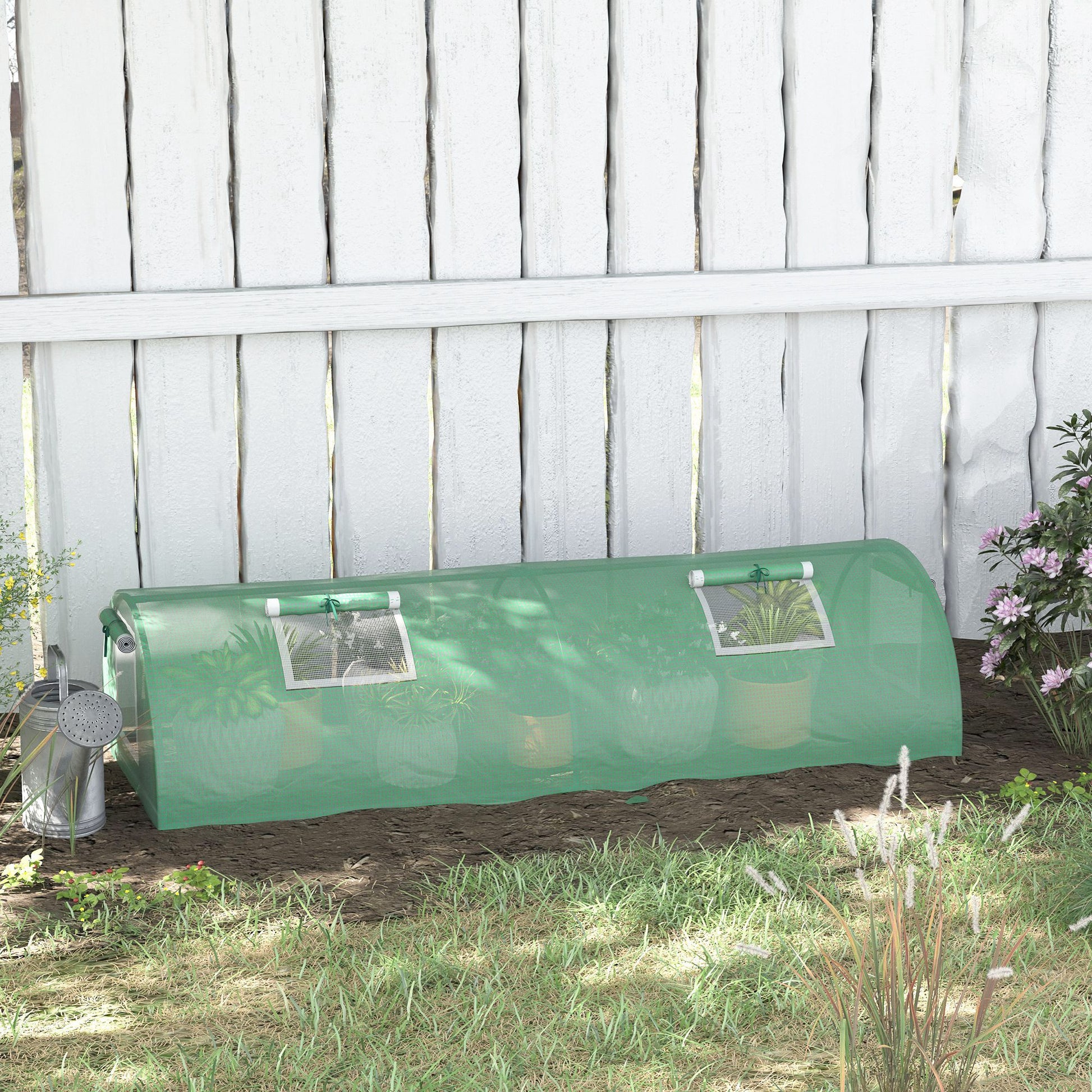 Outsunny Invernadero de Exterior, 200x80x45 cm, Invernadero de Jardín con 4 Ventanas Enrollables de Malla, Marco de Acero y Cubierta de PE 140g/㎡ Anti-UV para Cultivos, Plantas, Flores, Verde