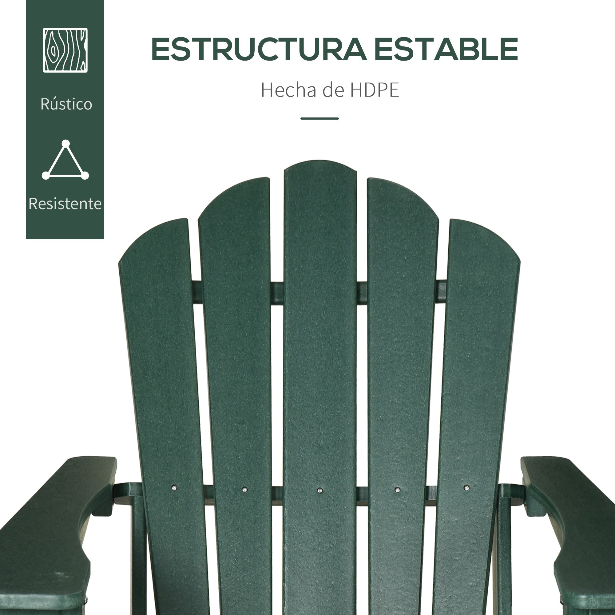 Outsunny Silla Adirondack con Reposapiés Silla de Jardín de HDPE con Reposabrazos y Respaldo Alto para Terraza Balcón Exterior Carga 120 kg 78x135x95 cm Verde Oscuro