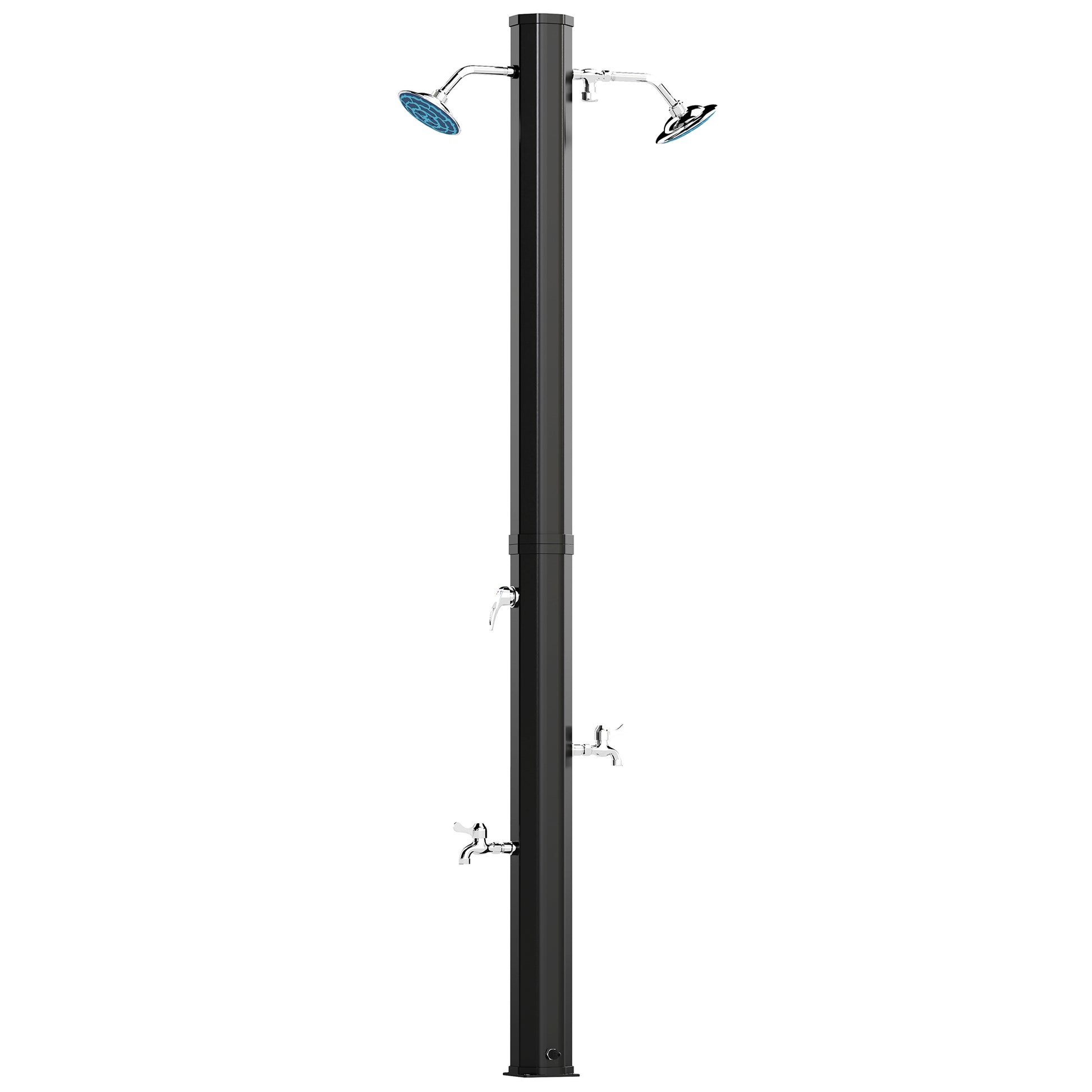 Outsunny Ducha de Jardín Solar 35 L Ducha Solar Exterior con 2 Cabezales Giratorios Grifos de Pies y Agua Caliente Máximo 55 °C para Piscina Camping Patio 73x18x217 cm Negro