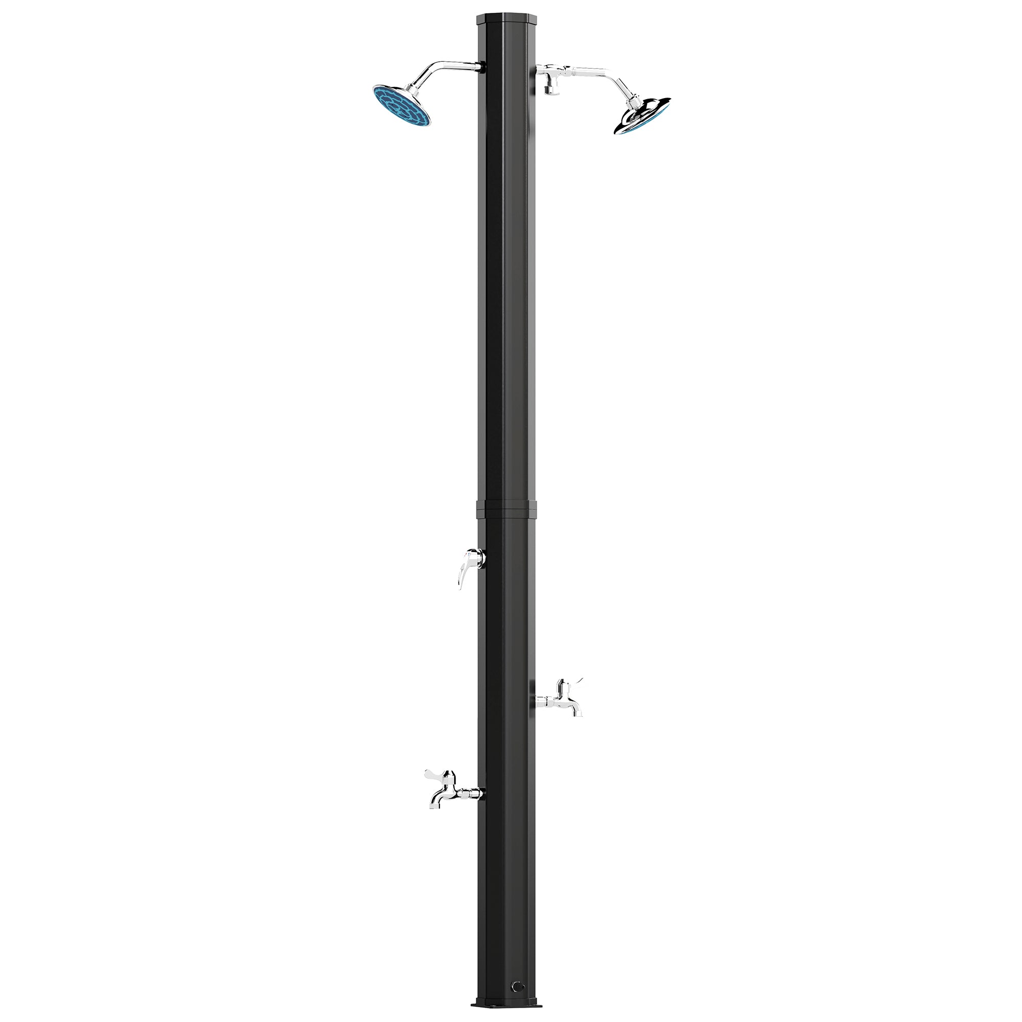 Outsunny Ducha de Jardín Solar 35 L Ducha Solar Exterior con 2 Cabezales Giratorios Grifos de Pies y Agua Caliente Máximo 55 °C para Piscina Camping Patio 73x18x217 cm Negro