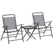 Outsunny Conjunto de Mesa y Sillas de Terraza Exterior de 3 Piezas Muebles de Jardín Exterior Plegables con Respaldo Regulable Tablero de Vidrio y Estructura de Acero Gris
