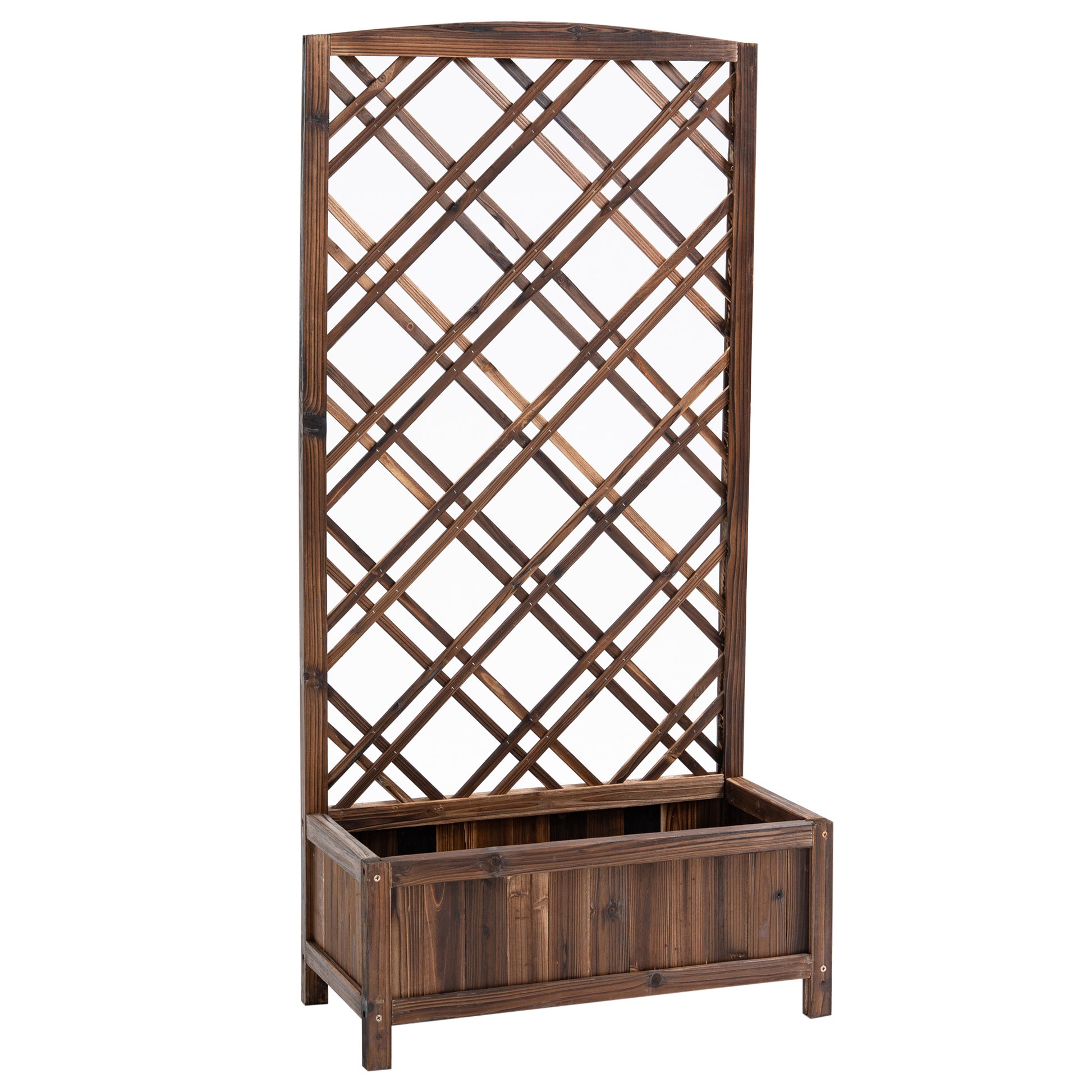 Outsunny Jardinera con Enrejado Jardinera con Celosía de Madera Macetero con Soporte para Trepadora Cultivos Plantas en Exterior Terraza Jardín Balcón 60x30x122,5 cm Marrón