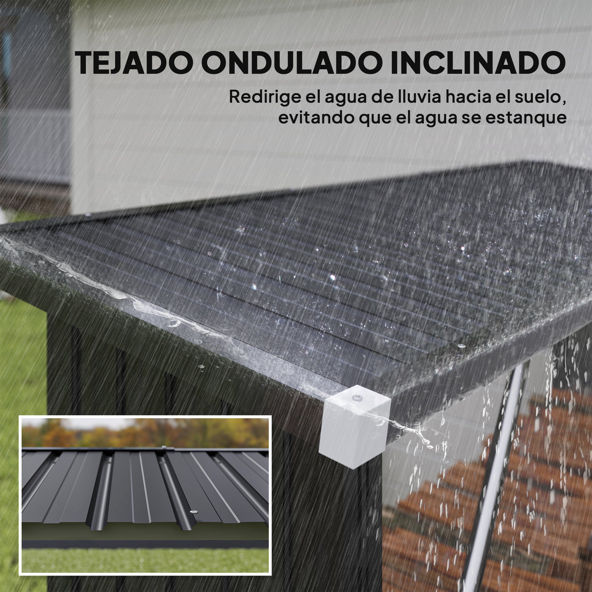 Outsunny Casetilla para Leña de Acero Galvanizado, Cobertizo Leñero Exterior de Almacenamiento de Troncos, con Base Elevada y Techo Inclinado, 213x66,5x150 cm, Gris Oscuro