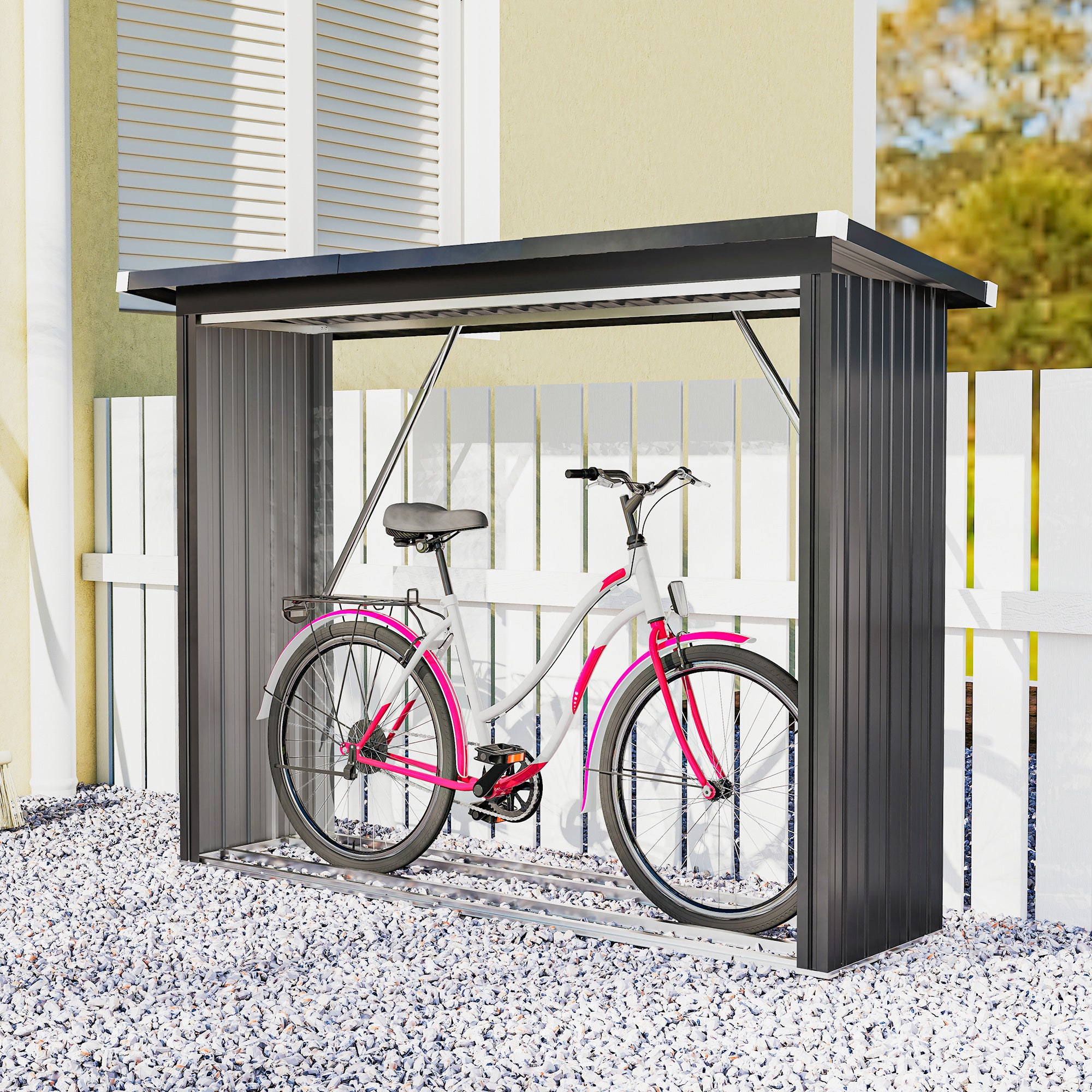 Outsunny Casetilla para Leña de Acero Galvanizado, Cobertizo Leñero Exterior de Almacenamiento de Troncos, con Base Elevada y Techo Inclinado, 213x66,5x150 cm, Gris Oscuro