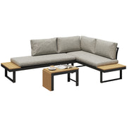 Outsunny Conjunto de Jardín Exterior de 3 Piezas, Sofá Exterior Seccional Resistente con 2 Sofás de 2 Plazas y Mesa de Centro Versátil, Estructura de Aluminio y Cojines, Gris Claro