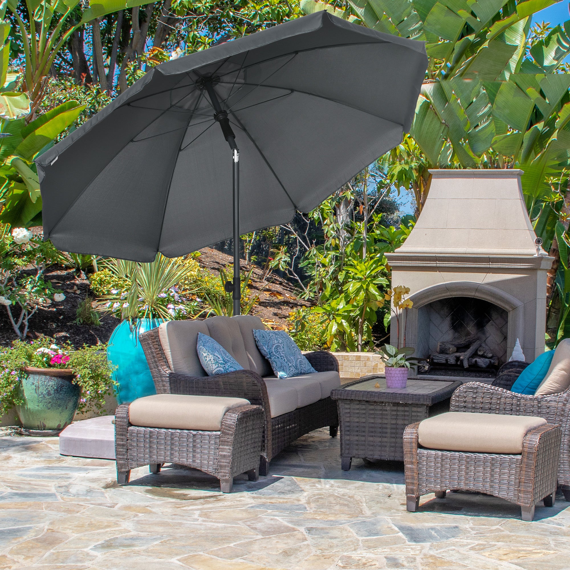 Outsunny Sombrilla de Playa Grande Ø180 cm Sombrilla de Terraza Exterior con Ángulo Ajustable Protección UV50+ Impermeable Mástil de Ø32 mm Gris Oscuro