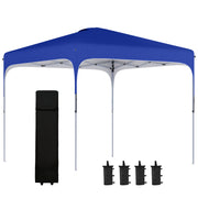 Outsunny Cenador Plegable Pop-UP 2,5x2,5x2,68 m Carpa de Jardín Protección UV 50+ Ajustable en Altura con 4 Bolsas de Arena y Bolsa de Transporte para Camping Fiestas Patio Azul