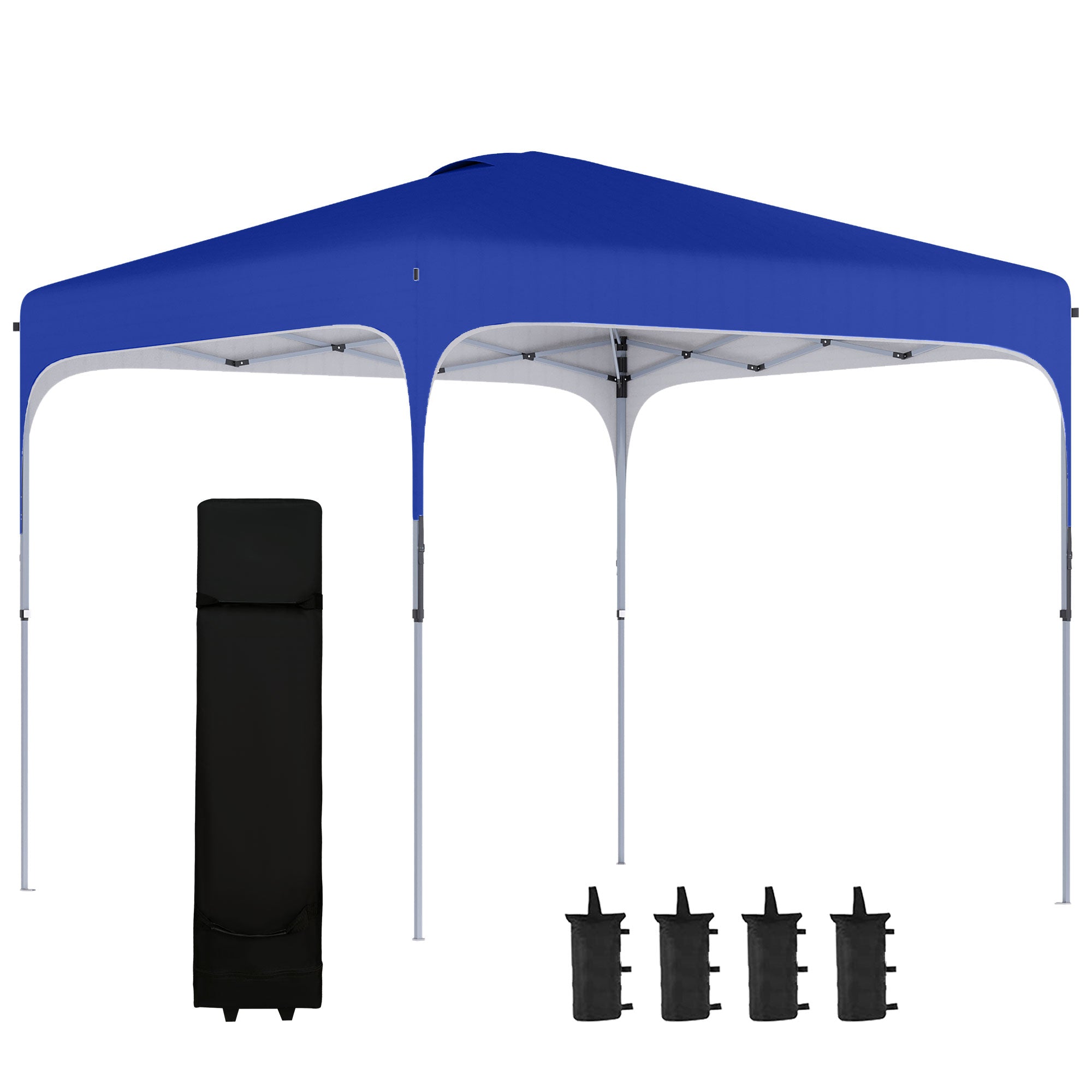 Outsunny Cenador Plegable Pop-UP 2,5x2,5x2,68 m Carpa de Jardín Protección UV 50+ Ajustable en Altura con 4 Bolsas de Arena y Bolsa de Transporte para Camping Fiestas Patio Azul