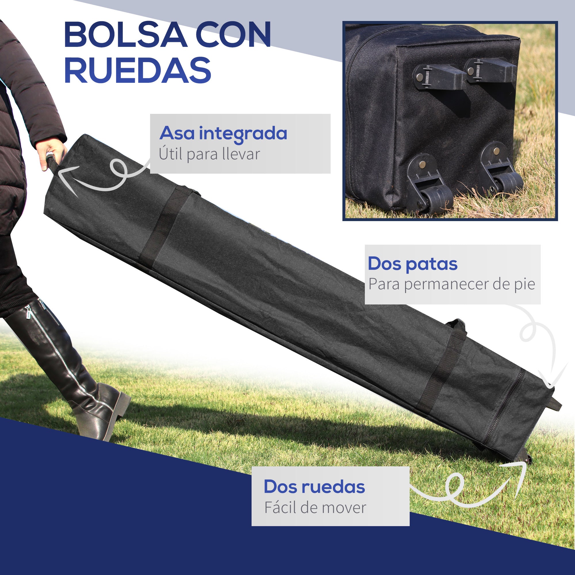Outsunny Cenador Plegable Pop-UP 2,5x2,5x2,68 m Carpa de Jardín Protección UV 50+ Ajustable en Altura con 4 Bolsas de Arena y Bolsa de Transporte para Camping Fiestas Patio Azul