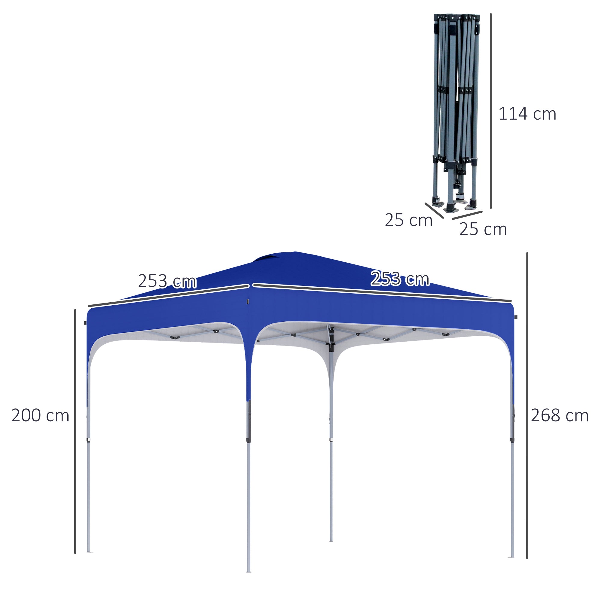 Outsunny Cenador Plegable Pop-UP 2,5x2,5x2,68 m Carpa de Jardín Protección UV 50+ Ajustable en Altura con 4 Bolsas de Arena y Bolsa de Transporte para Camping Fiestas Patio Azul