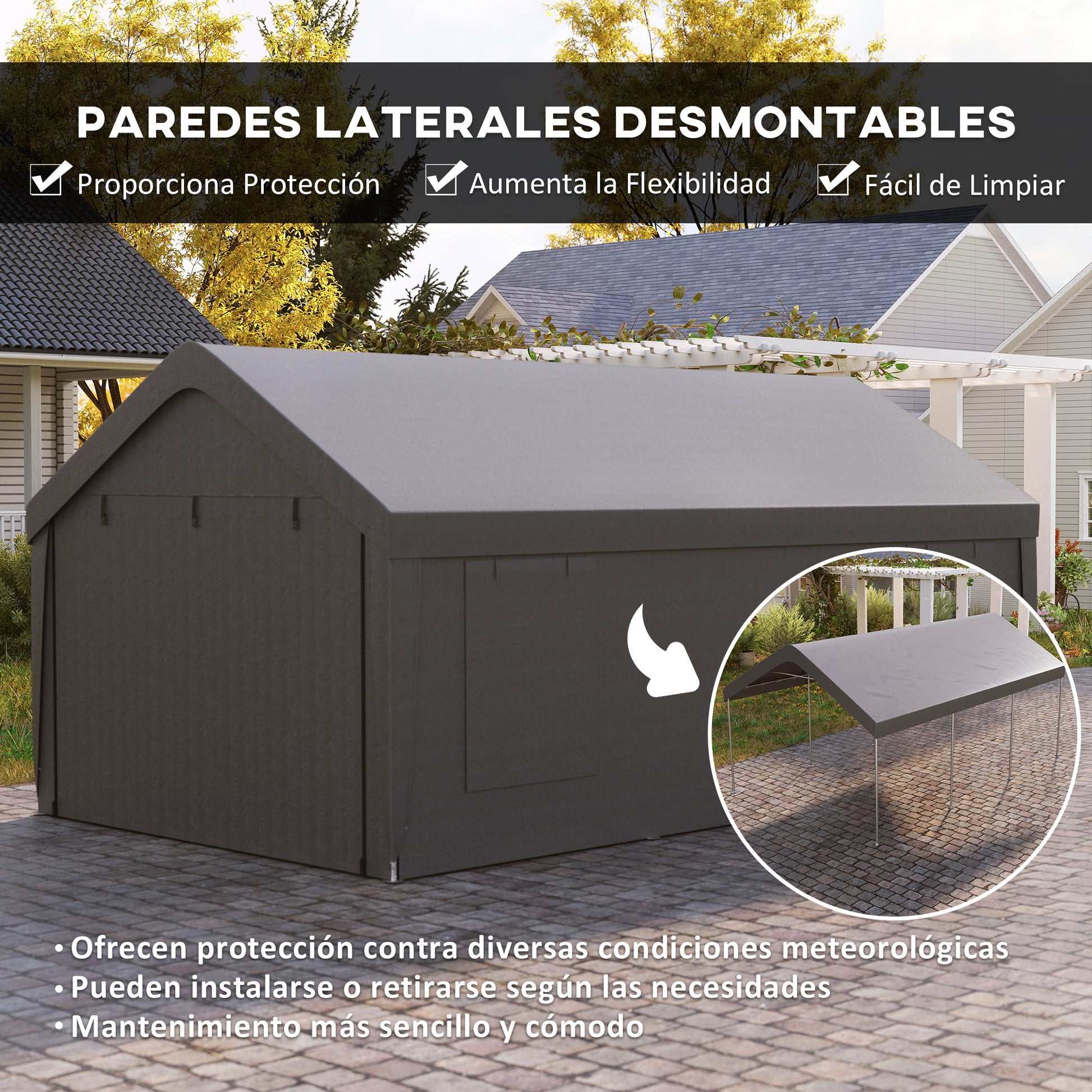 Outsunny Carpa Garaje Portátil 6x3,6 m, Garaje Exterior para Coche Impermeable, Cobertizo de Almacenamiento Anti-UV, con Paredes Laterales Desmontables y 2 Puertas con Cremallera, para Coche, Gris