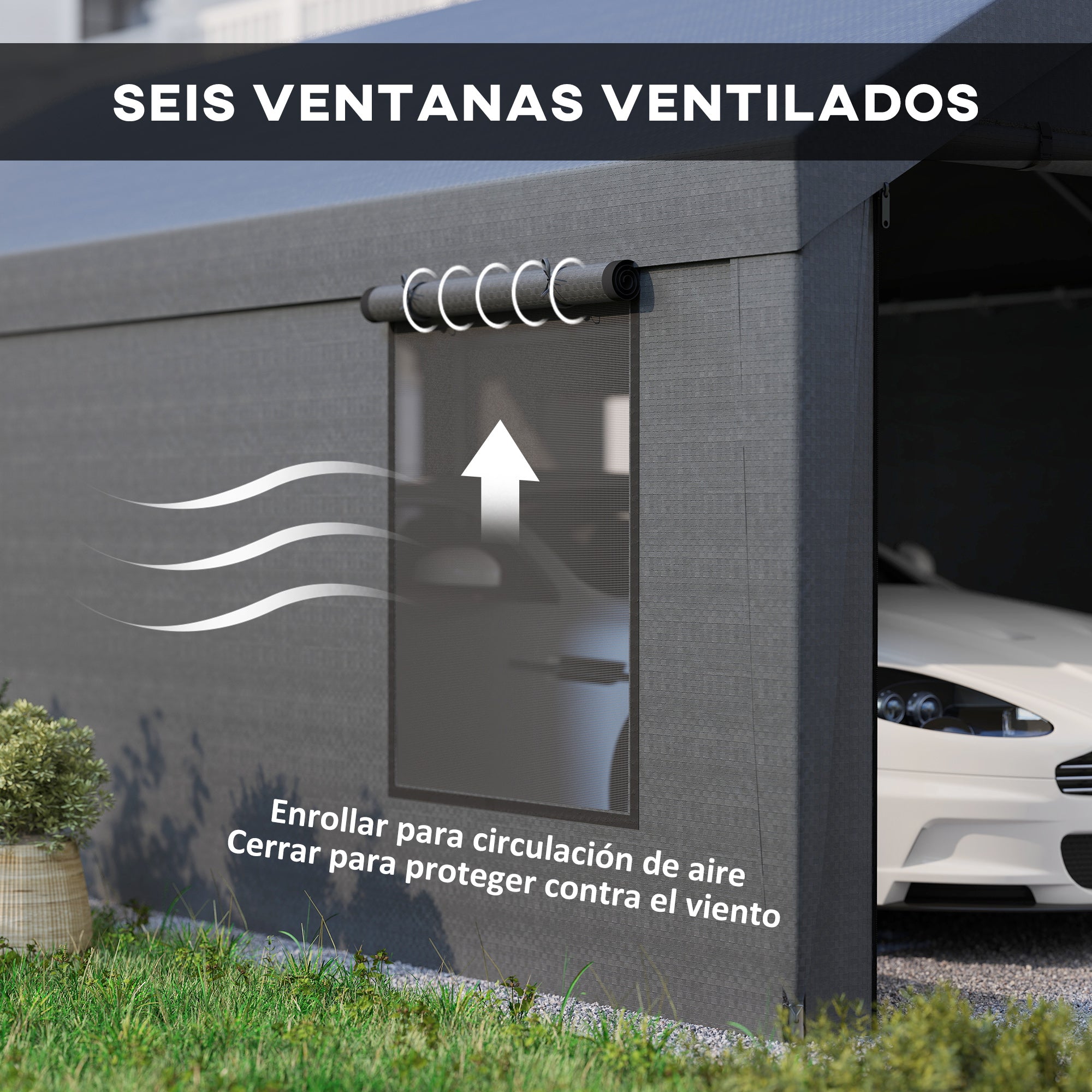 Outsunny Carpa Garaje Portátil 6x3,6 m, Garaje Exterior para Coche Impermeable, Cobertizo de Almacenamiento Anti-UV, con Paredes Laterales Desmontables y 2 Puertas con Cremallera, para Coche, Gris