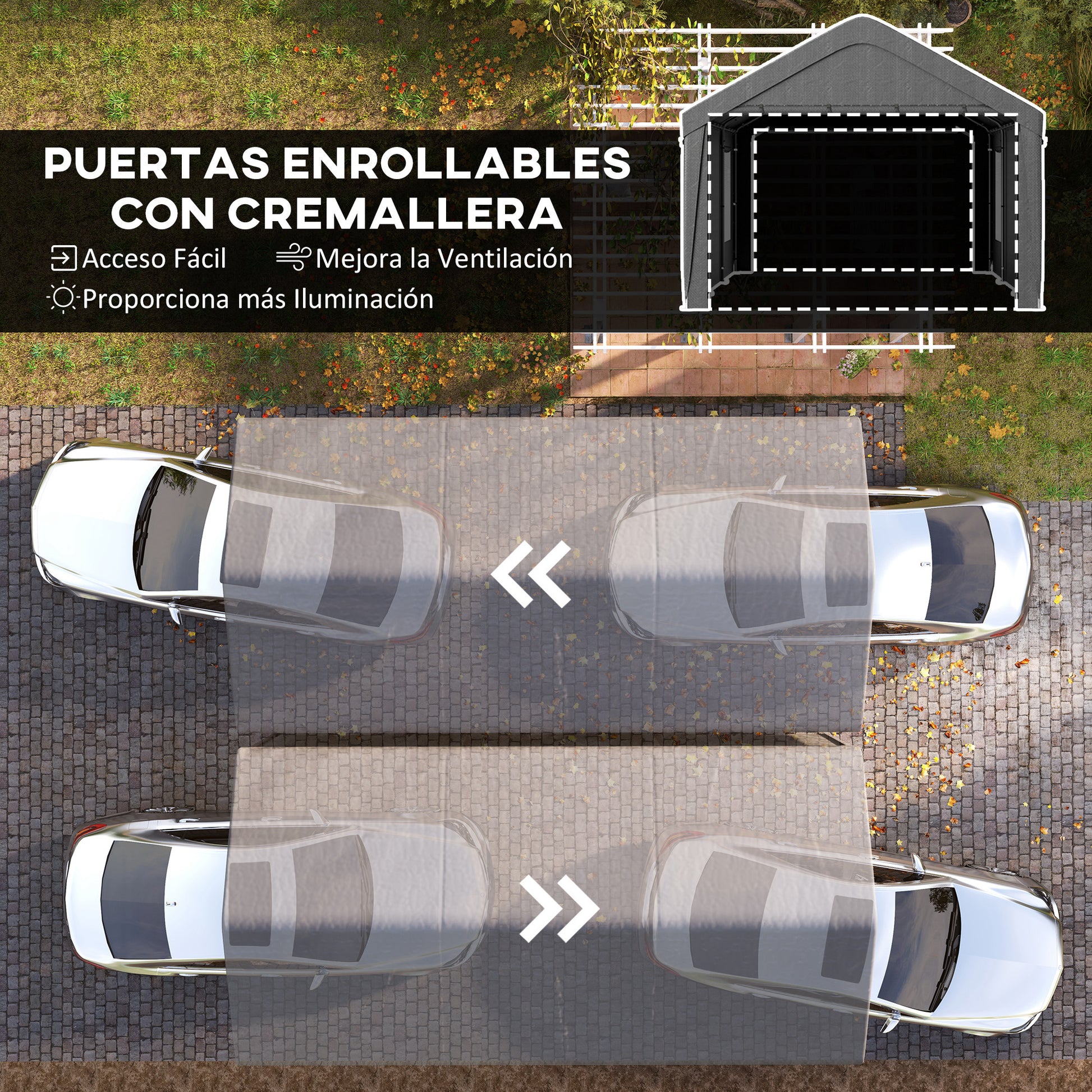 Outsunny Carpa Garaje Portátil 6x3,6 m, Garaje Exterior para Coche Impermeable, Cobertizo de Almacenamiento Anti-UV, con Paredes Laterales Desmontables y 2 Puertas con Cremallera, para Coche, Gris