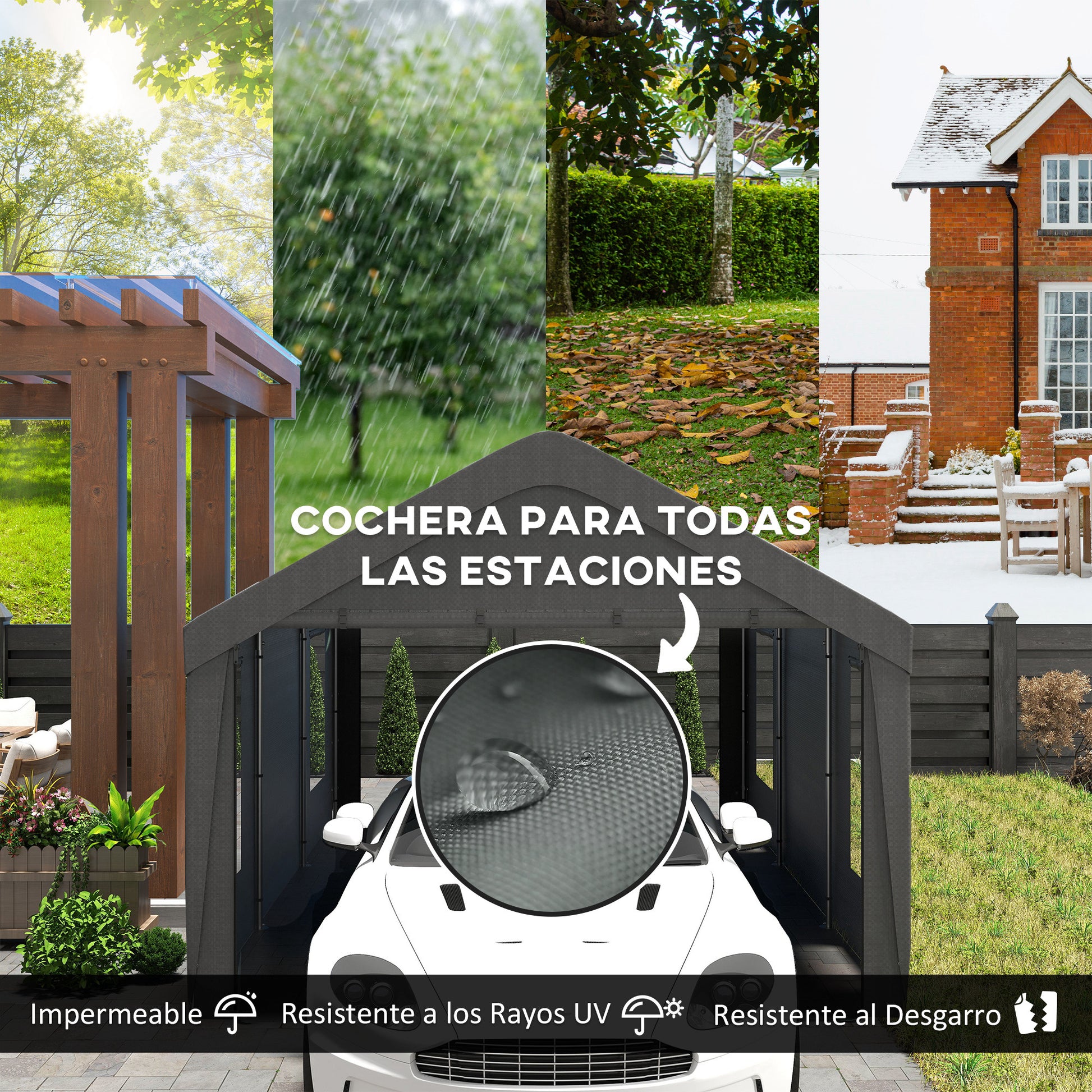 Outsunny Carpa Garaje Portátil 6x3,6 m, Garaje Exterior para Coche Impermeable, Cobertizo de Almacenamiento Anti-UV, con Paredes Laterales Desmontables y 2 Puertas con Cremallera, para Coche, Gris
