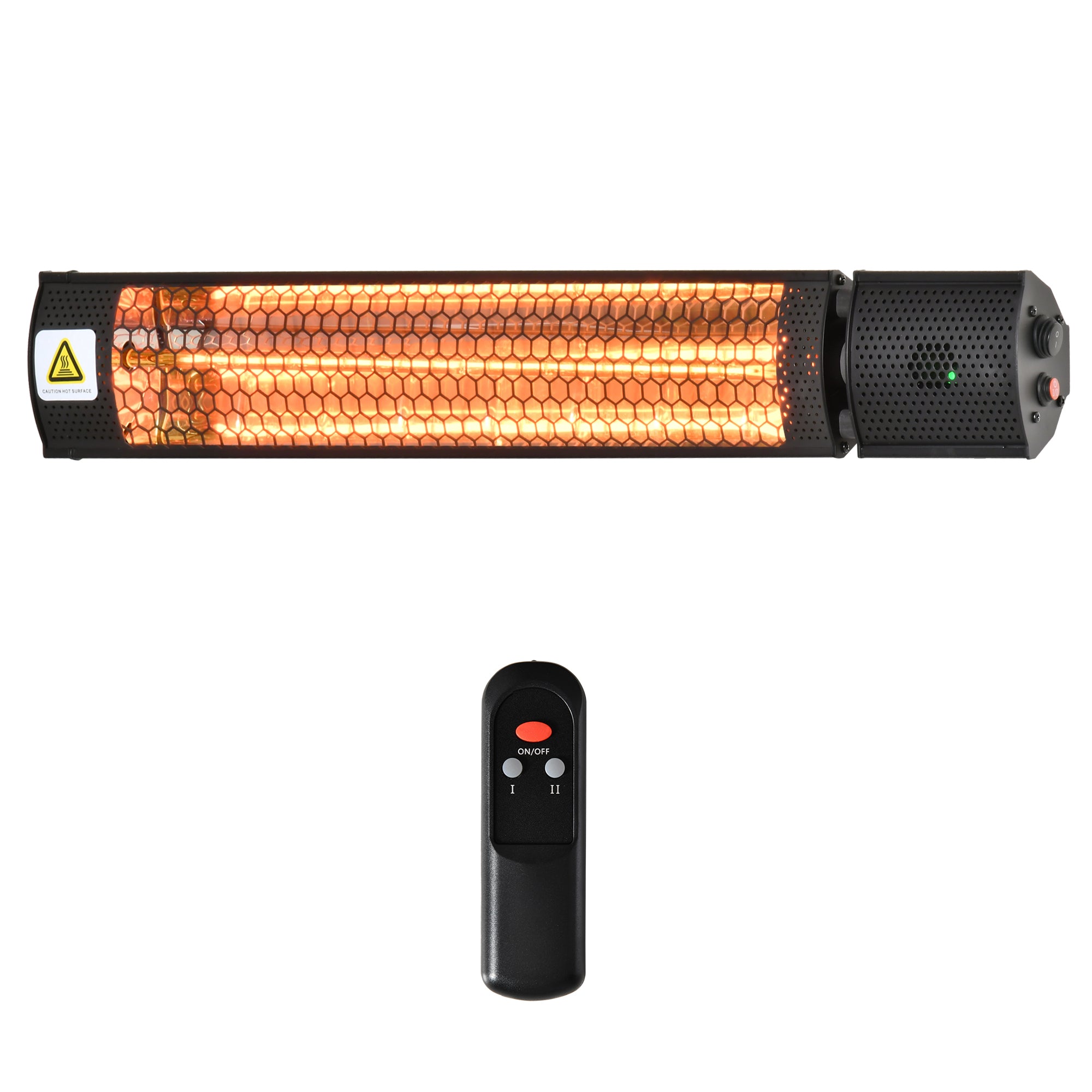 Outsunny Calefactor Exterior de Pared 1000/2000W Calefactor Eléctrico de Baño por Infrarrojo con Mando a Distancia 2 Niveles de Calor Ángulo Ajustable Protección IP55 Aluminio 67,5x10,5x7 cm Negro
