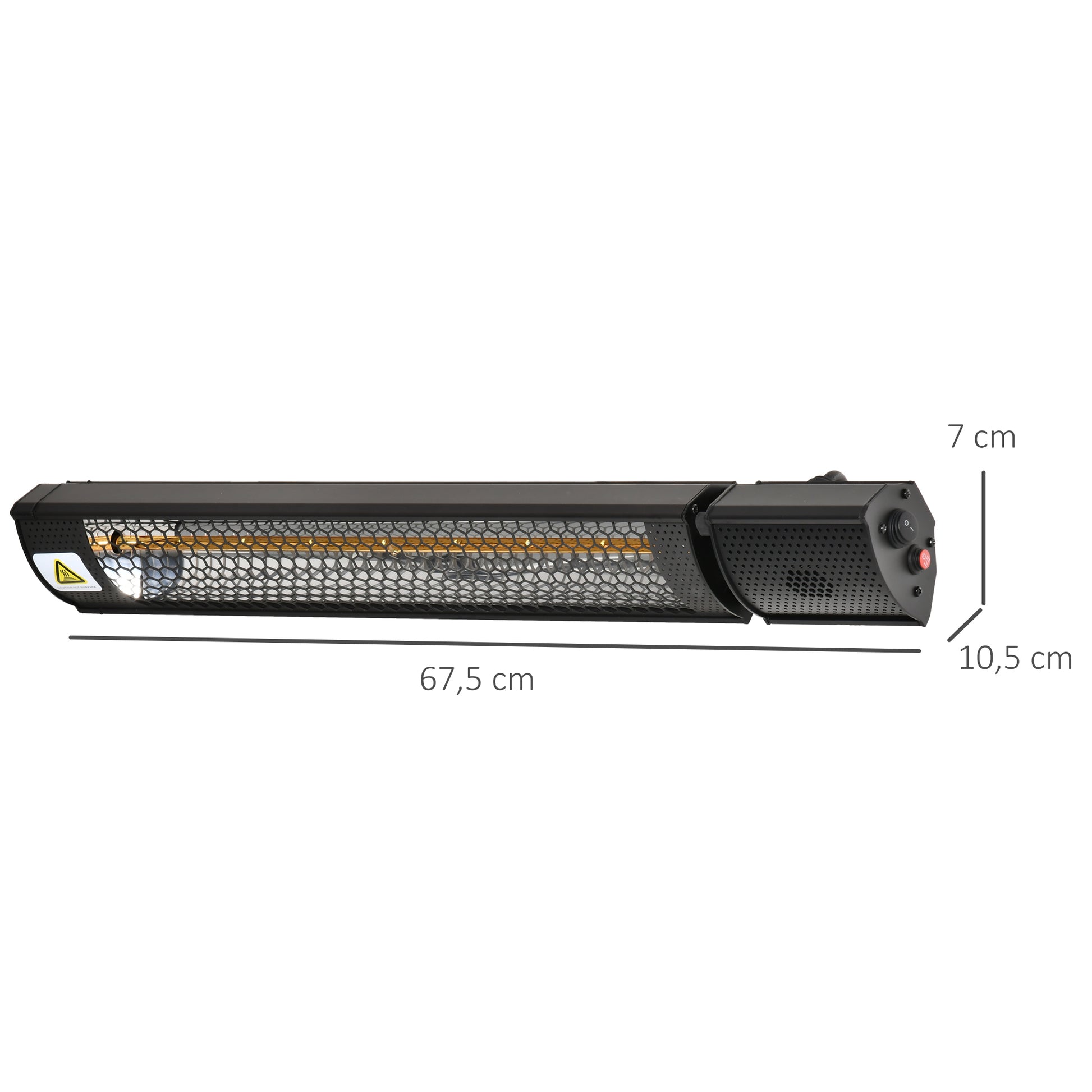 Outsunny Calefactor Exterior de Pared 1000/2000W Calefactor Eléctrico de Baño por Infrarrojo con Mando a Distancia 2 Niveles de Calor Ángulo Ajustable Protección IP55 Aluminio 67,5x10,5x7 cm Negro