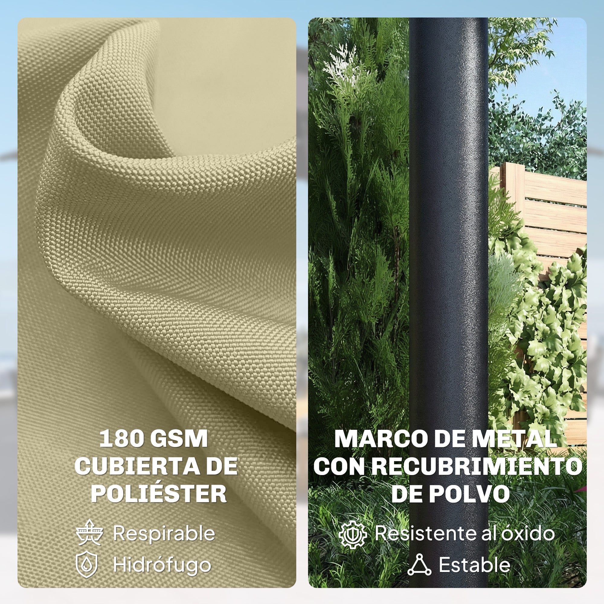 Outsunny Sombrilla Doble con 36 Luces LED Solares, 4x2 m, Sombrilla Terraza Exterior con Manivela, UPF50+, 12 Varillas, Resistente al Agua, Parasol para Jardín, Terraza, Patio, Beige