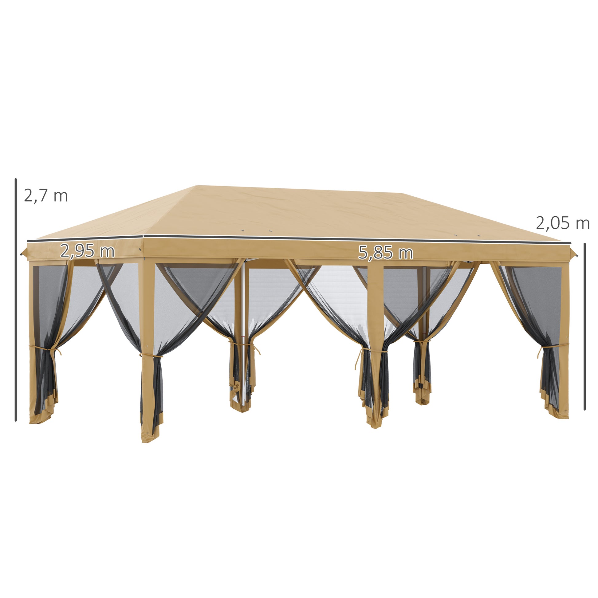 Outsunny Carpa Plegable Pop-Up Gazebo 6x3 m Cenador Plegable con 6 Paredes Laterales de Malla Anti-UV y Bolsa de Transporte para Camping Fiestas Beige