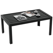 Outsunny Mesa de Centro de Jardín Rectangular, Mesa Auxiliar con Estructura de Acero Galvanizado y Superficie de Tablillas, Mesita de Café para Patio, Balcón, Terraza o Porche, Negro