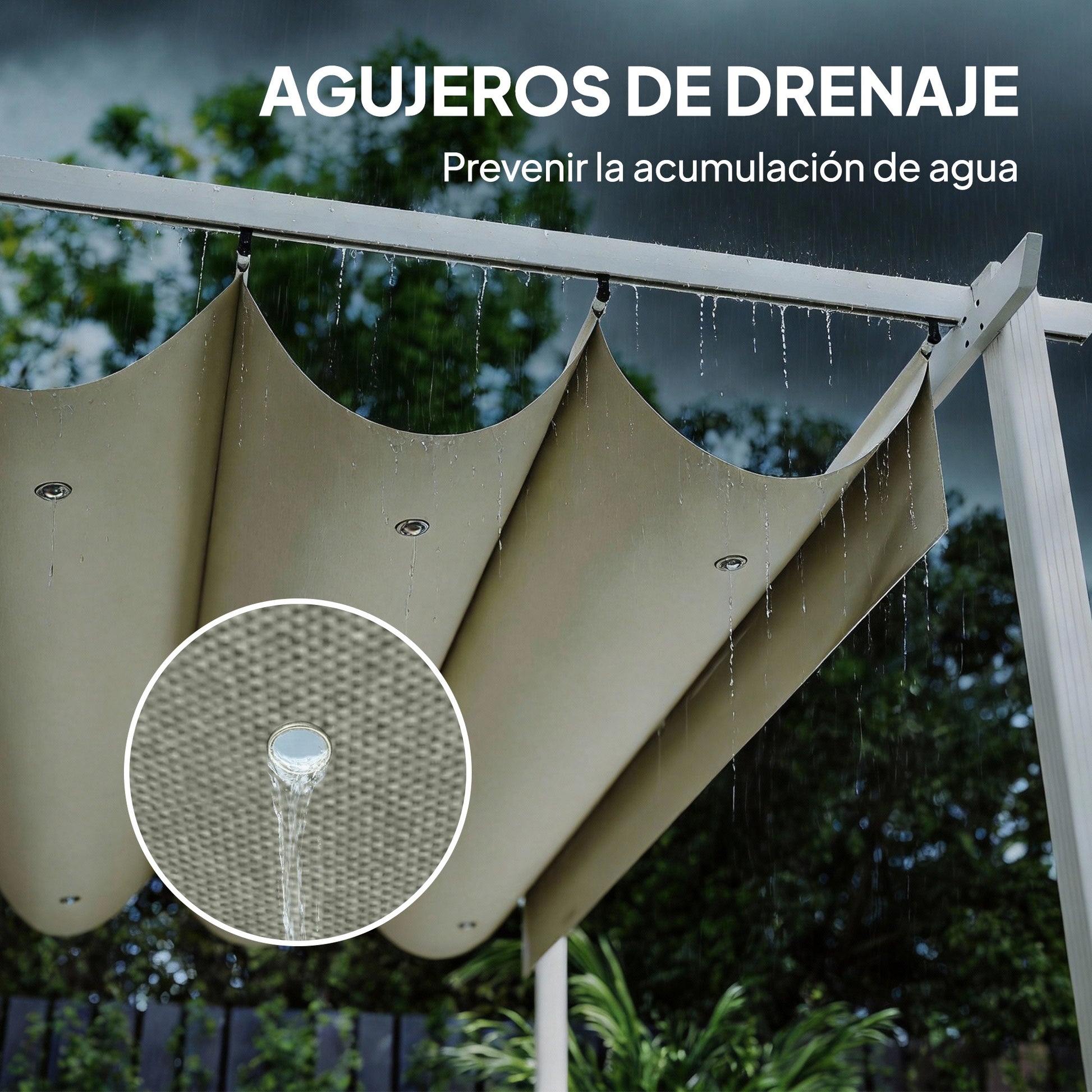 Outsunny Pérgola de Jardín 4x3 m con Techo Retráctil, Cenador de Jardín con Protección UPF30+, Orificios de Drenaje, Estructura Metálica, Pabellón para Patio, Terraza, Exterior, Beige
