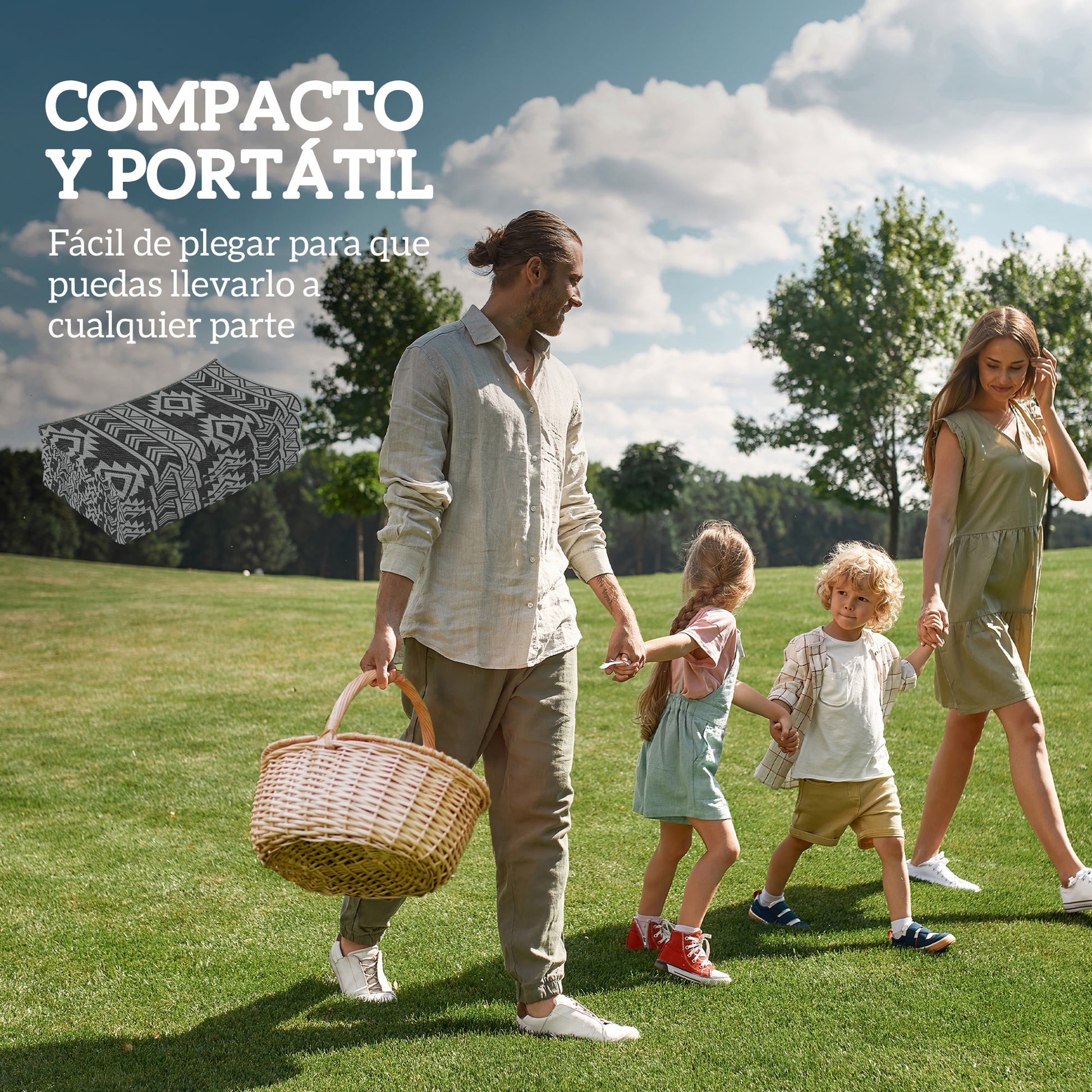 Outsunny Alfombra de Exterior, 182x274 cm, Alfombra Reversible con Patrón Geométrico, Impermeable, Anti-UV, para Terraza, Balcón, Patio, Camping, Viajes en Autocaravana, Negro y Gris Claro