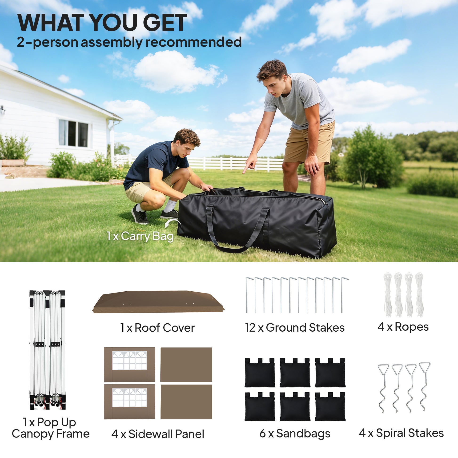 Outsunny Carpa Plegable 6x3 m, Pop-up, con 4 Laterales Extraíbles, Cenador de Jardín con Tiras Reflectantes, Altura Ajustable, Sistema Central de Bloqueo, UPF50+, Impermeable, Bolsa Transporte, Beige