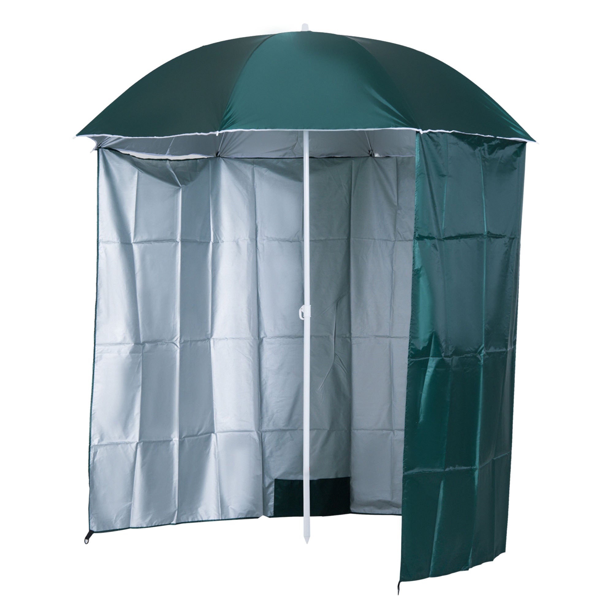 Outsunny Sombrilla de Playa con Panel Lateral Ø220x220 cm Parasol para Terraza con Apertura Manual 8 Varillas de Acero y Bolsa de Transporte para Jardín Piscina Verde