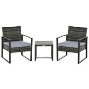 Outsunny Conjunto de Mesa y Sillas de Jardín para Exterior Juego de 3 Piezas Sillas y Mesa de Ratán Incluye 2 Sillones y 1 Mesa de Centro de Vidrio Gris