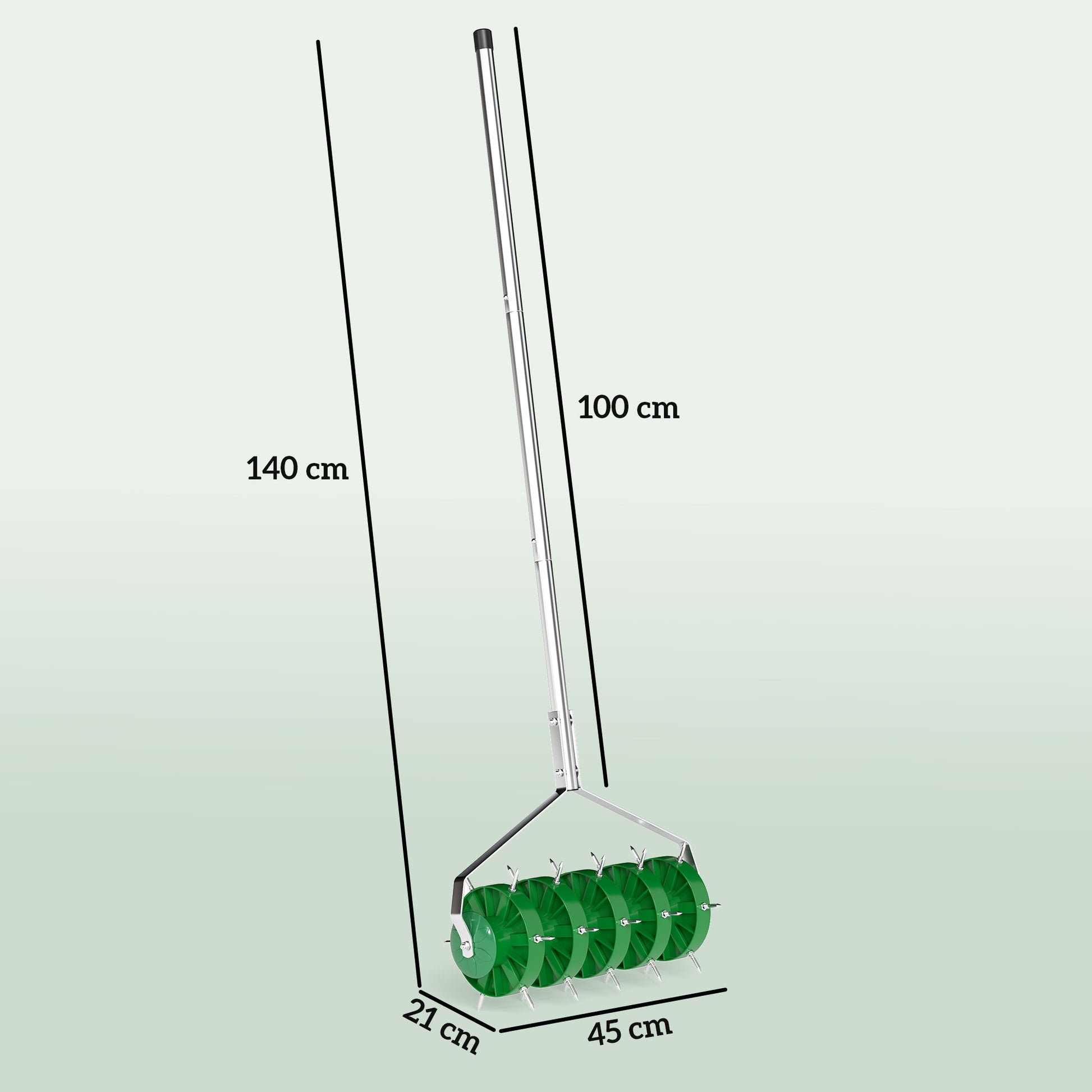 Outsunny Rodillo Aireador de Césped, Aireador de Césped Manual con Clavos y Mango Desmontable de 100 cm en Tres Piezas y Púas para Aflojar el Suelo, para Jardín, Patio, 45 cm Ancho