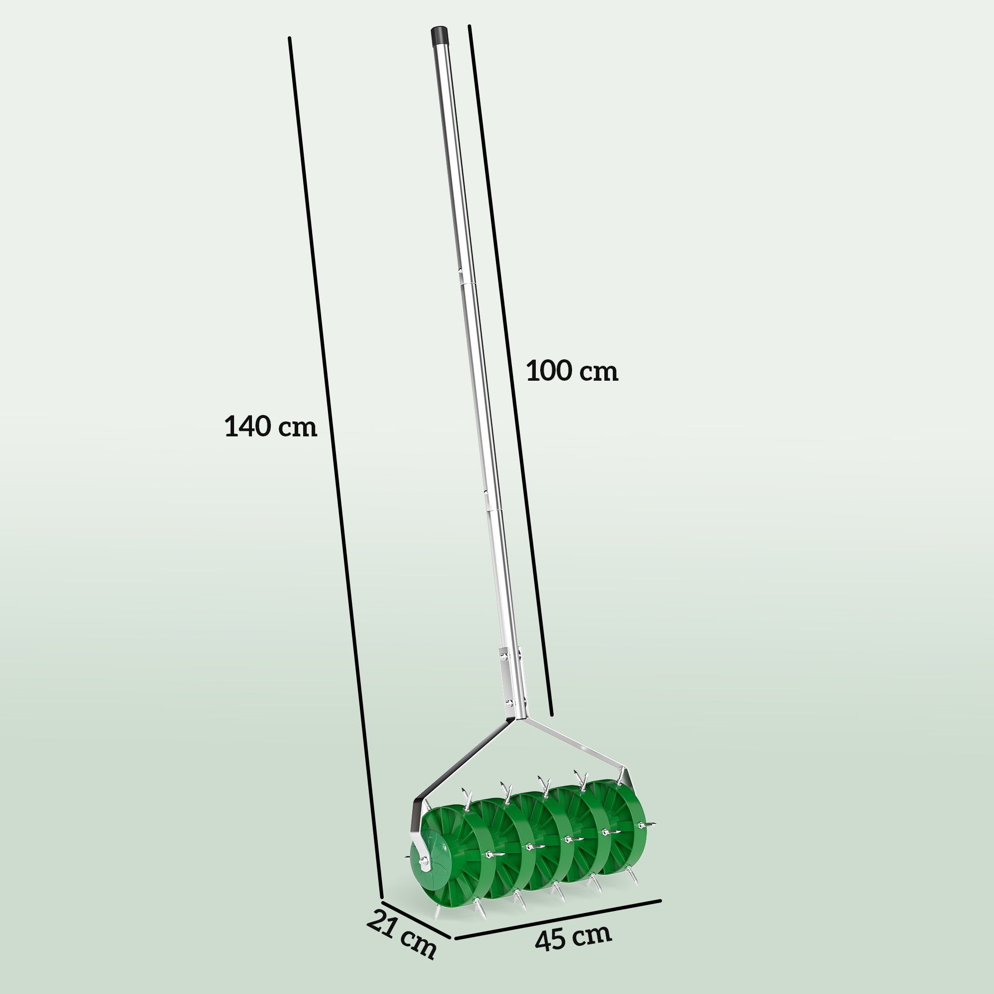 Outsunny Rodillo Aireador de Césped, Aireador de Césped Manual con Clavos y Mango Desmontable de 100 cm en Tres Piezas y Púas para Aflojar el Suelo, para Jardín, Patio, 45 cm Ancho