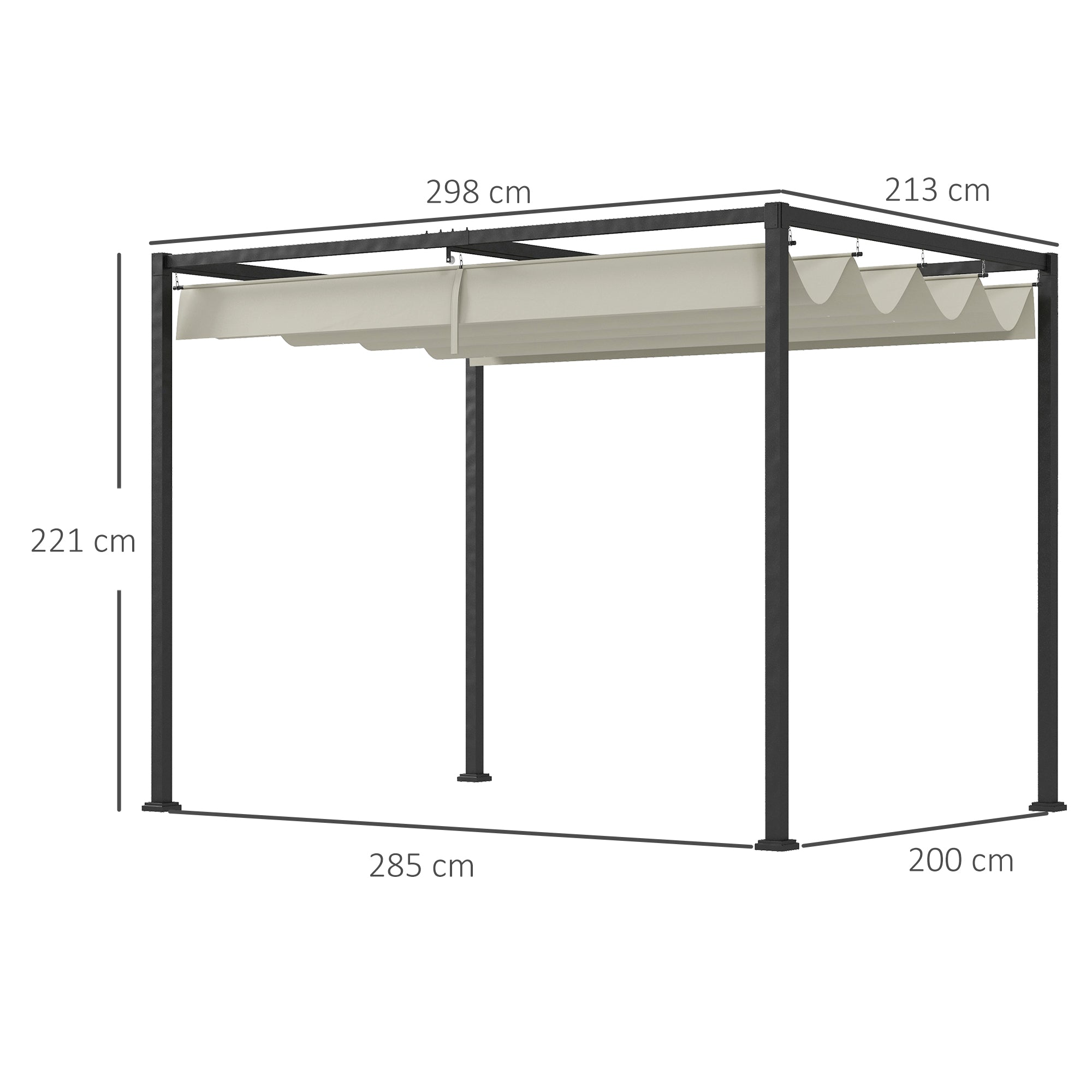 Outsunny Pérgola 3x2 m Cenador de Jardín Pabellón de Diseño Elegante con Techo Retráctil de Poliéster con Recubrimiento Resistente Anti-UV Impermeable para Celebraciones Fiestas Bodas Crema