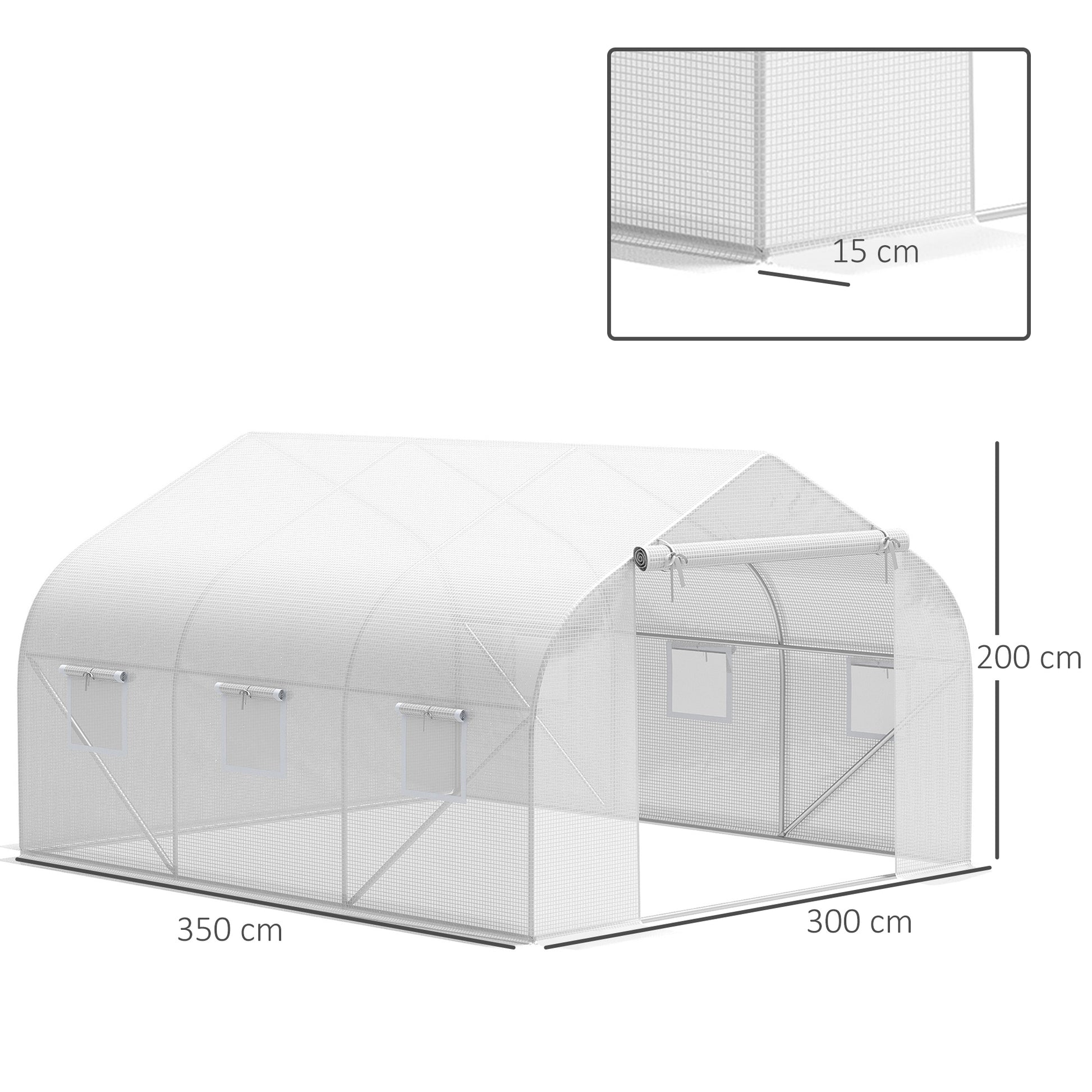 Outsunny Plásticos para Invernaderos 3,5x3x2 m Cubierta de Repuesto para Invernadero de Polietileno con 6 Ventanas y Puerta Enrollable Protección de Plantas para Jardín Blanco