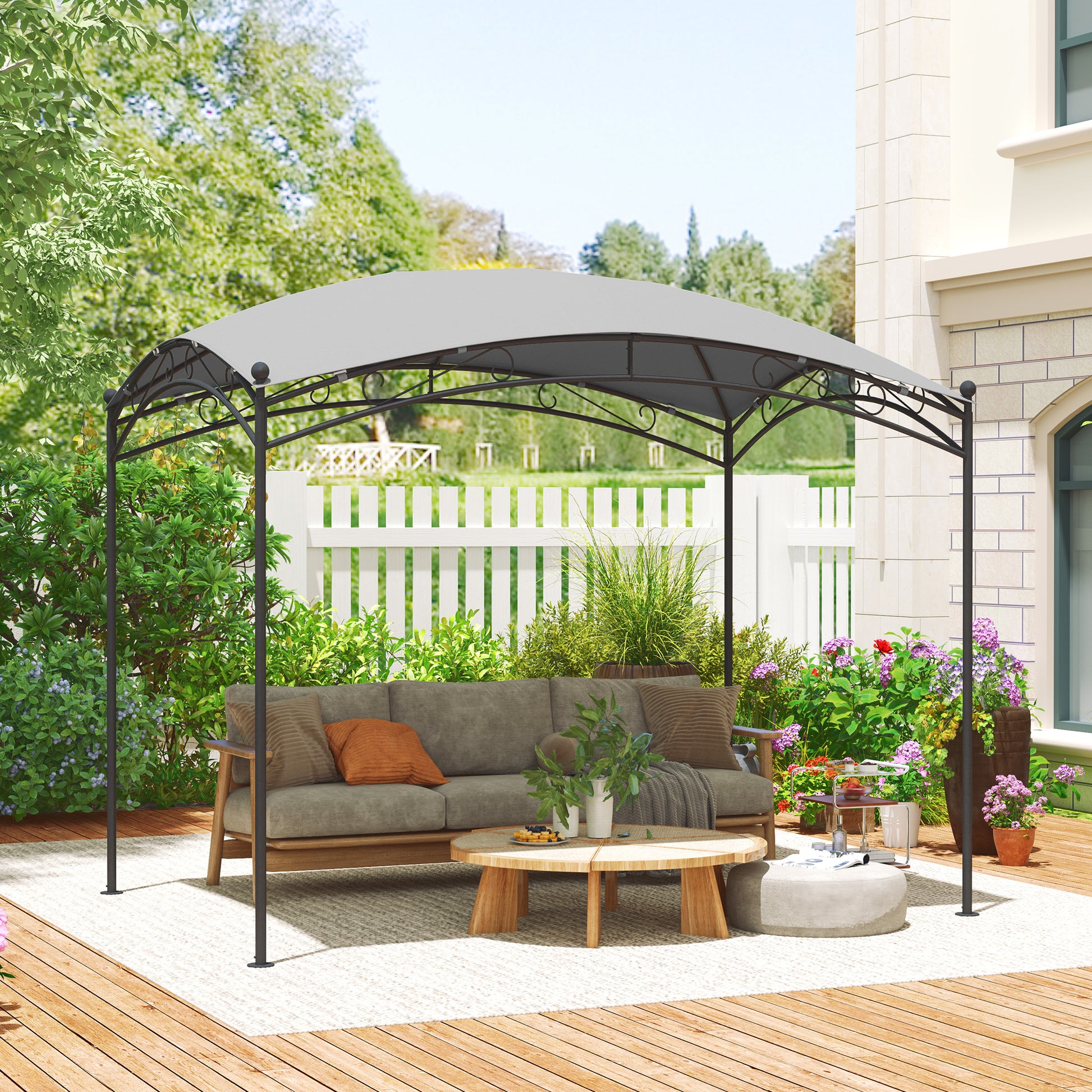 Outsunny Cenador para Jardín 3x2 m Pérgola de Jardín Gazebo con Cúpula Elegante y Estructura Metálica Impermeable Carpa para Exterior Terraza Patio Gris