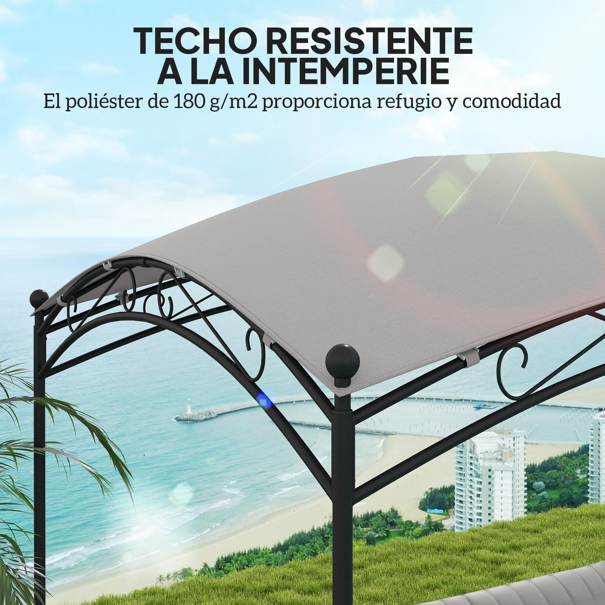 Outsunny Cenador para Jardín 3x2 m Pérgola de Jardín Gazebo con Cúpula Elegante y Estructura Metálica Impermeable Carpa para Exterior Terraza Patio Gris