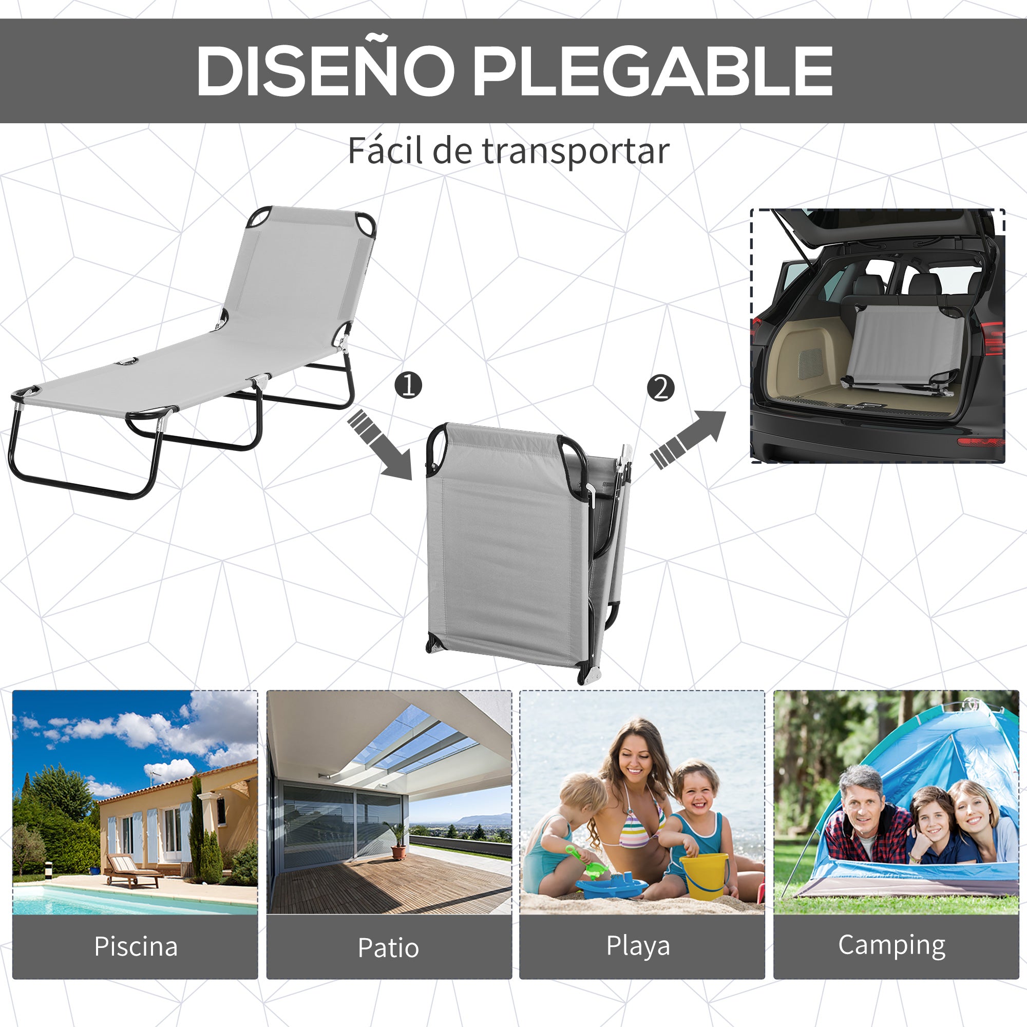 Outsunny Set de 2 Tumbonas Plegables Tumbonas de Jardín Exterior Reclinables con Toldo Desmontable con Ángulo Regulable Respaldo Ajustable en 4 Niveles para Terraza Piscina Patio 187x58x36 cm Gris