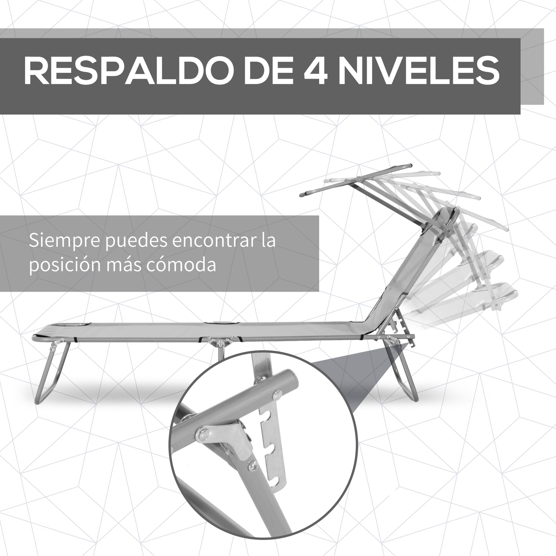 Outsunny Set de 2 Tumbonas Plegables Tumbonas de Jardín Exterior Reclinables con Toldo Desmontable con Ángulo Regulable Respaldo Ajustable en 4 Niveles para Terraza Piscina Patio 187x58x36 cm Gris