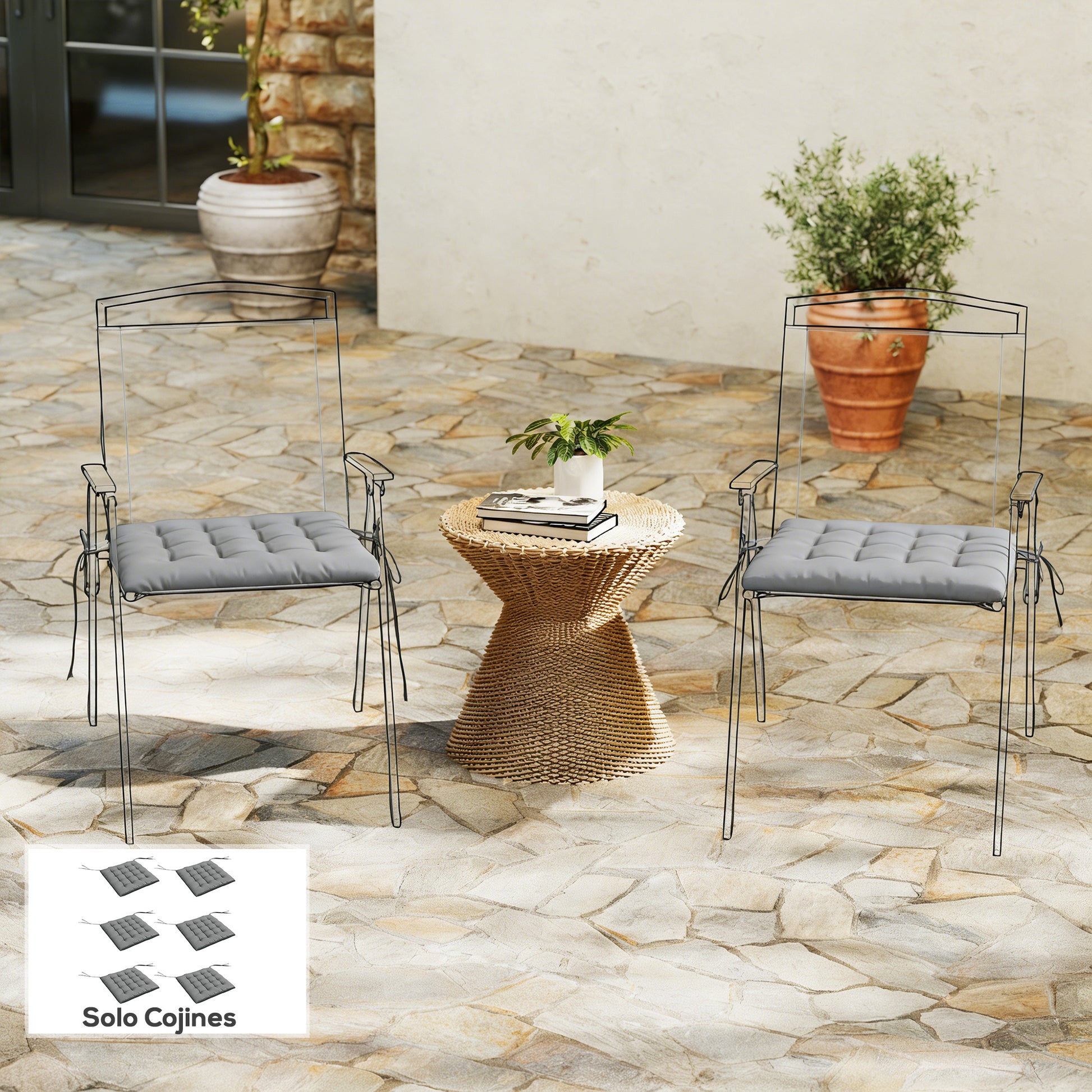 Outsunny Juego de 6 Cojines para Sillas de Comedor, 40x40 cm, 6 Piezas, Cojines para Sillas de Jardín Acolchados con Cintas y Fundas Extraíbles, Gris Oscuro