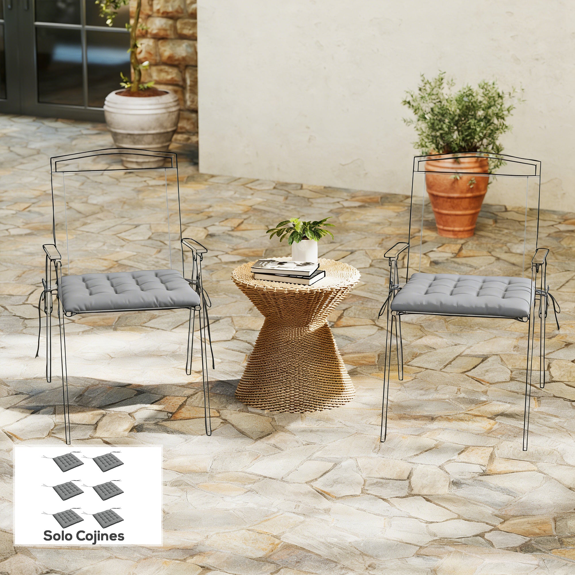 Outsunny Juego de 6 Cojines para Sillas de Comedor, 40x40 cm, 6 Piezas, Cojines para Sillas de Jardín Acolchados con Cintas y Fundas Extraíbles, Gris Oscuro
