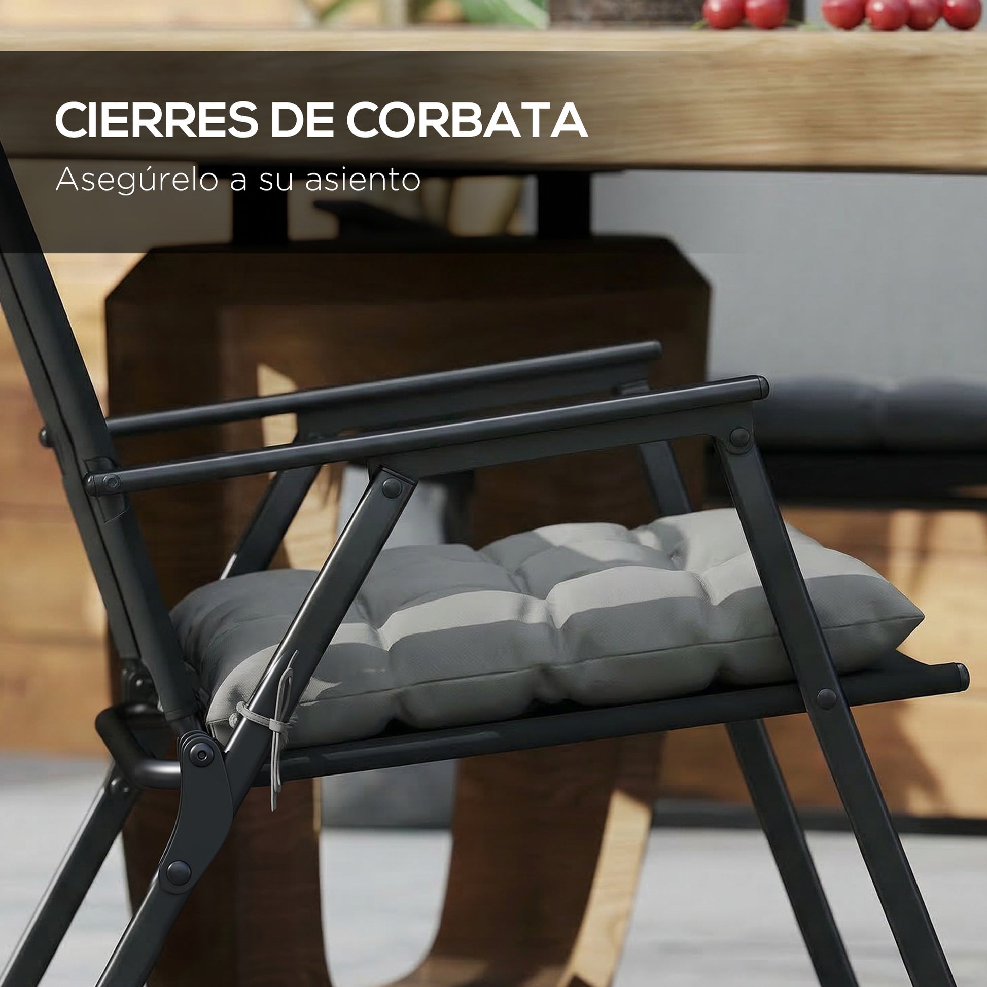 Outsunny Juego de 6 Cojines para Sillas de Comedor, 40x40 cm, 6 Piezas, Cojines para Sillas de Jardín Acolchados con Cintas y Fundas Extraíbles, Gris Oscuro