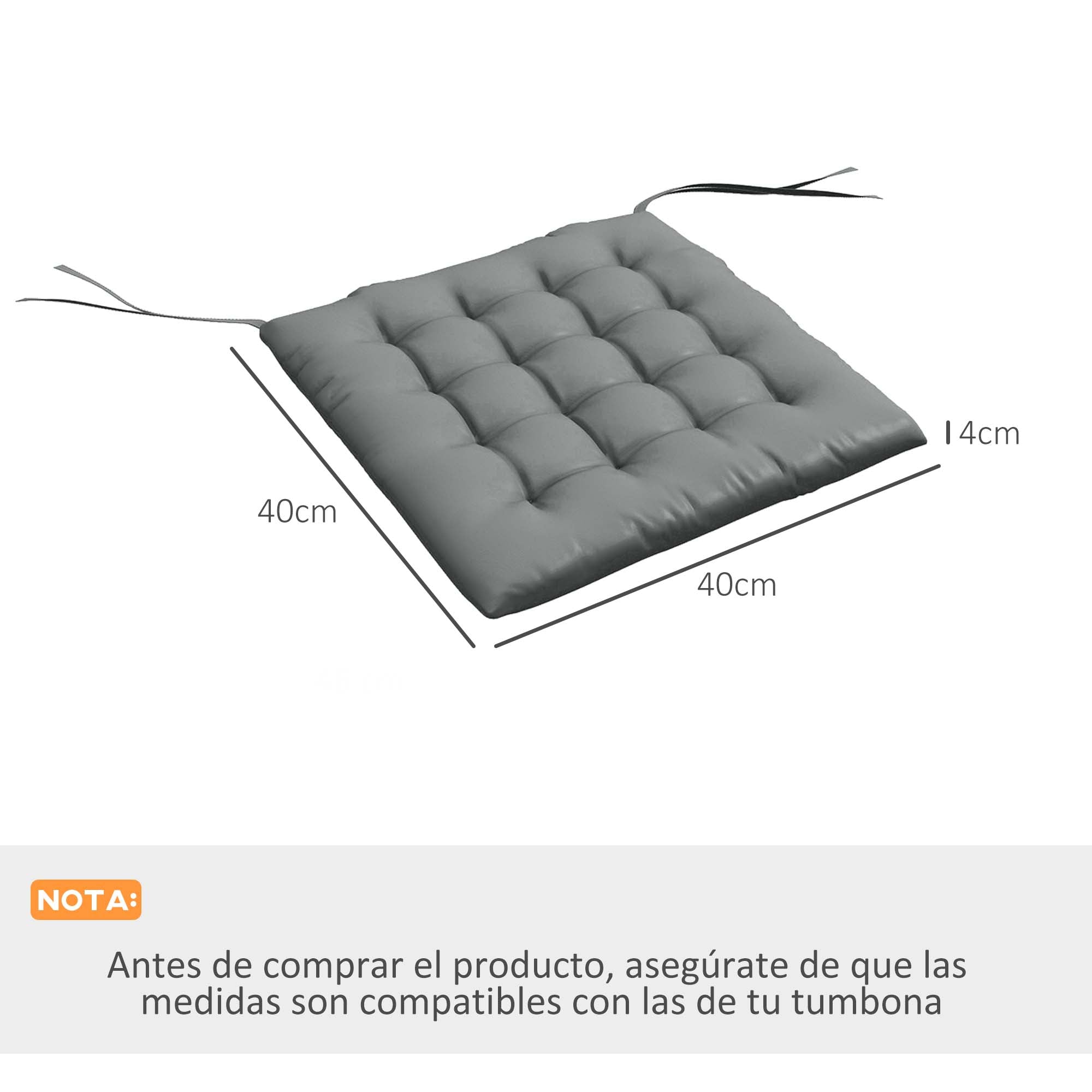 Outsunny Juego de 6 Cojines para Sillas de Comedor, 40x40 cm, 6 Piezas, Cojines para Sillas de Jardín Acolchados con Cintas y Fundas Extraíbles, Gris Oscuro
