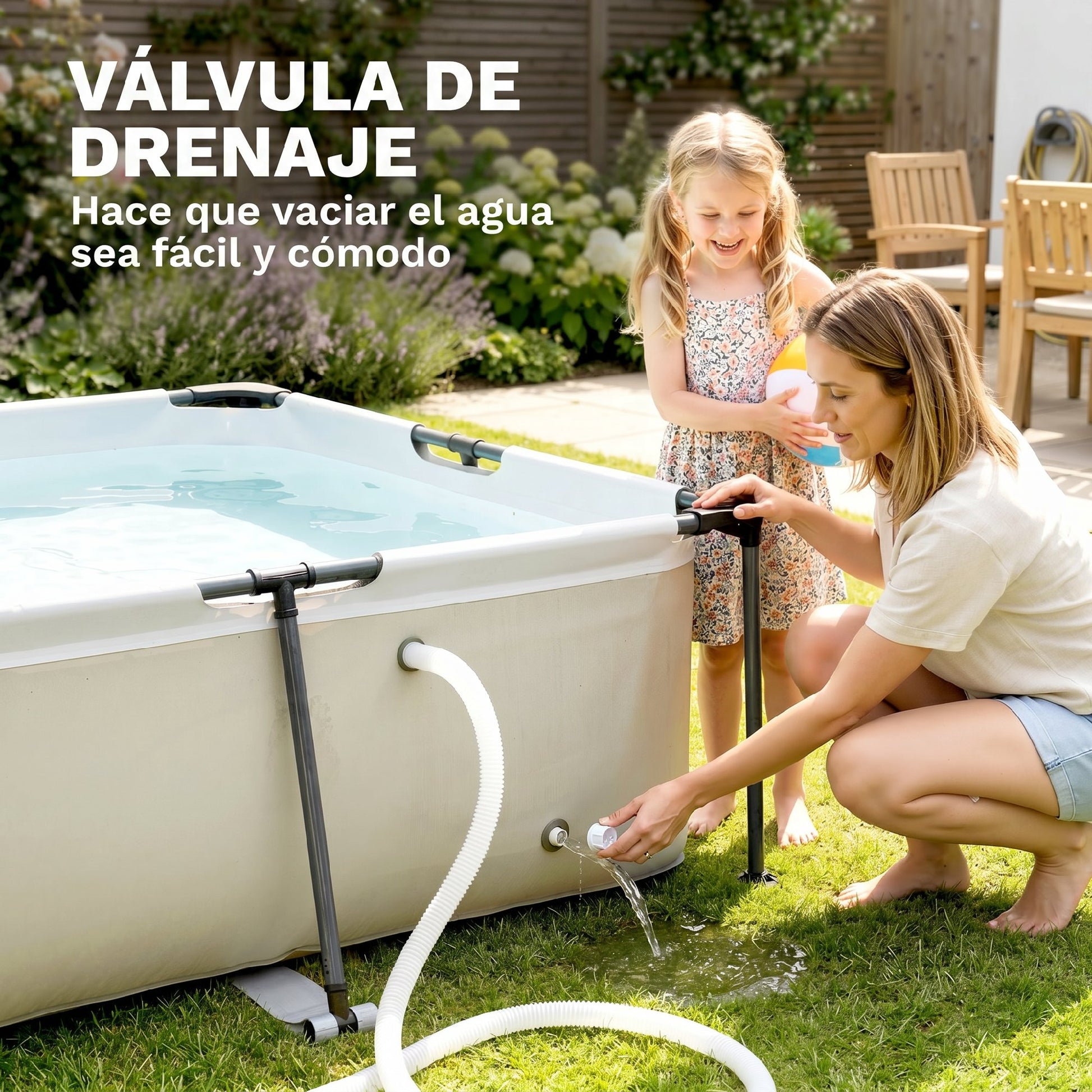 Outsunny Piscina Desmontable Tubular 316x238x66,5 cm 3700 L, Piscina Rectangular con Marco Metálico Estable, Parche de Reparación, Bomba de Filtro No Incluida para 2-4 Personas, Jardín, Exterior, Gris