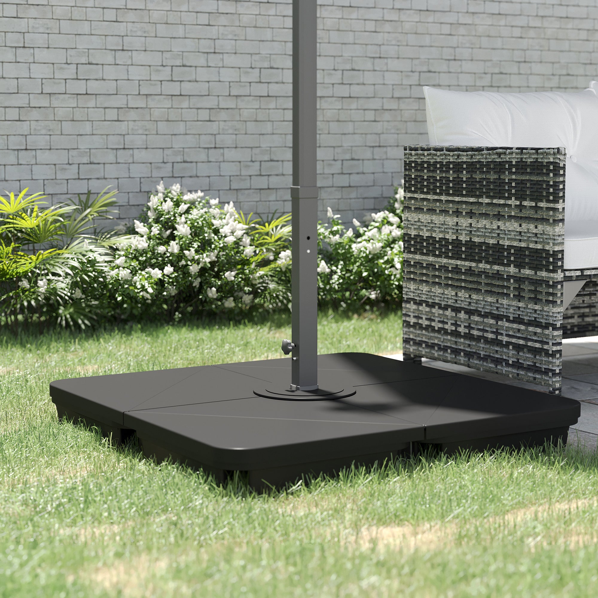 Outsunny Pesos para Base de Sombrilla en Voladizo de 4 Piezas Rellenable de Arena 120 kg o Agua 160 kg para Sombrilla de Plátano Base Cruzada 90x90x10,5 cm Negro