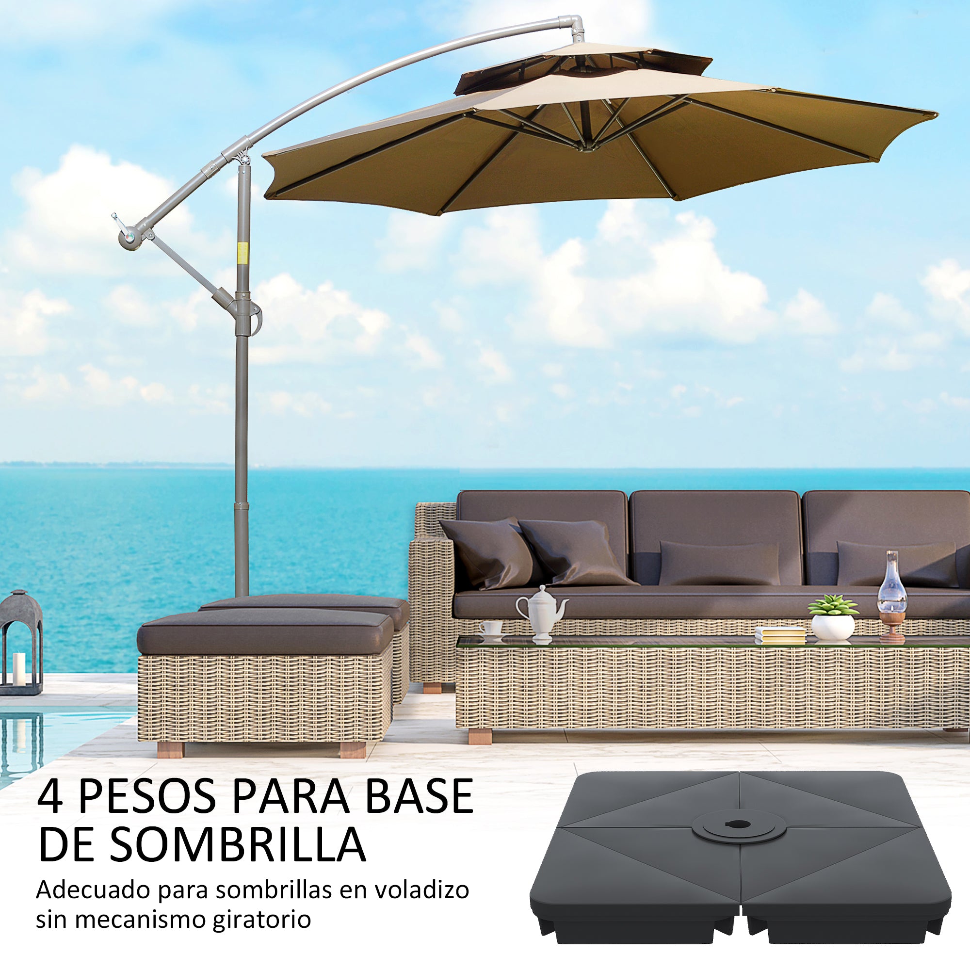 Outsunny Pesos para Base de Sombrilla en Voladizo de 4 Piezas Rellenable de Arena 120 kg o Agua 160 kg para Sombrilla de Plátano Base Cruzada 90x90x10,5 cm Negro