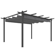 Outsunny Pérgola de Jardín 4x3 m con Techo Retráctil, Cenador de Jardín con Estructura de Aluminio, UPF30+, Orificios de Drenaje, Pabellón para Exterior, Patio, Terraza, Gris